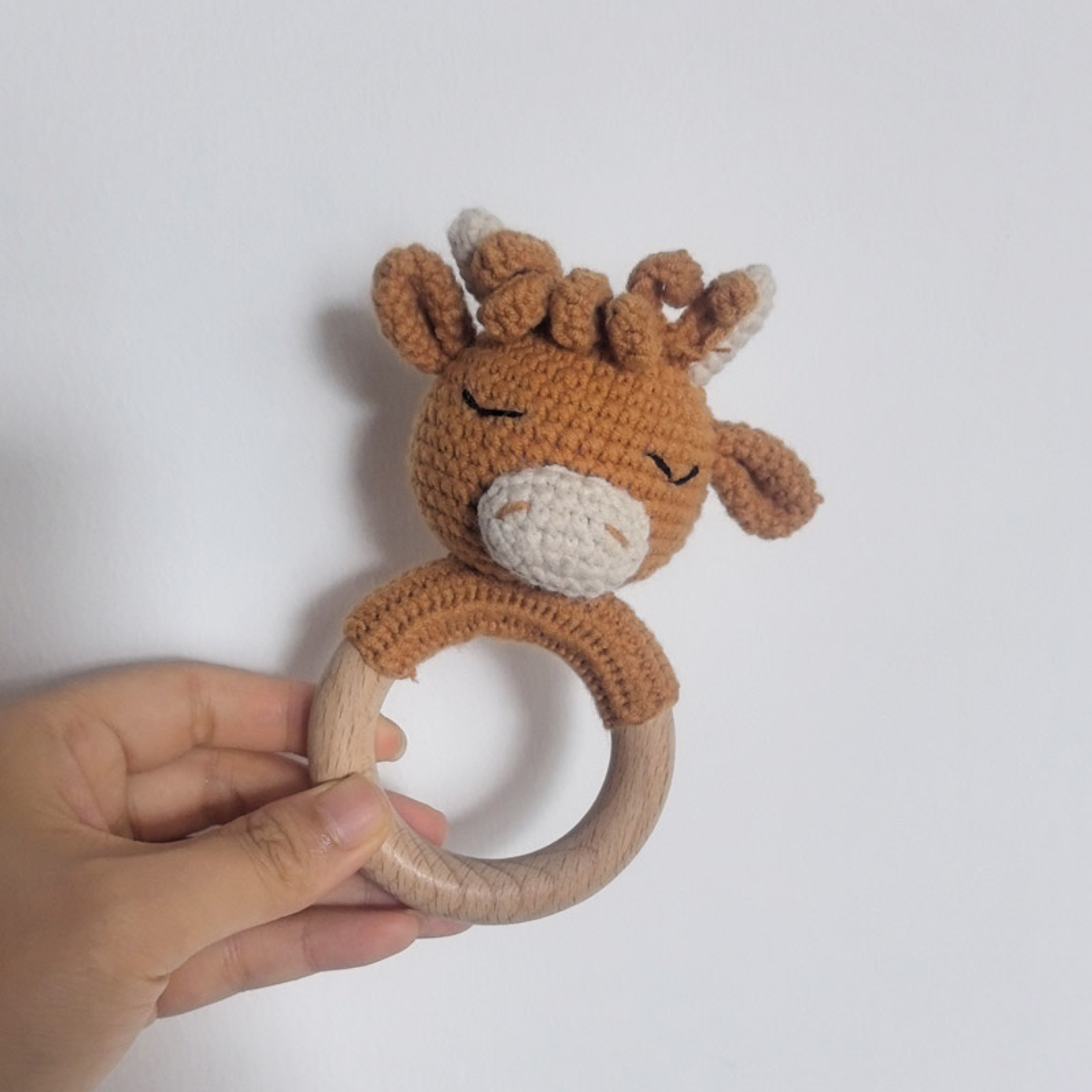 Long Ear Bunny Baby Rattler Safety Wooden Teether Mobile Crib Bell Teething Toy 9