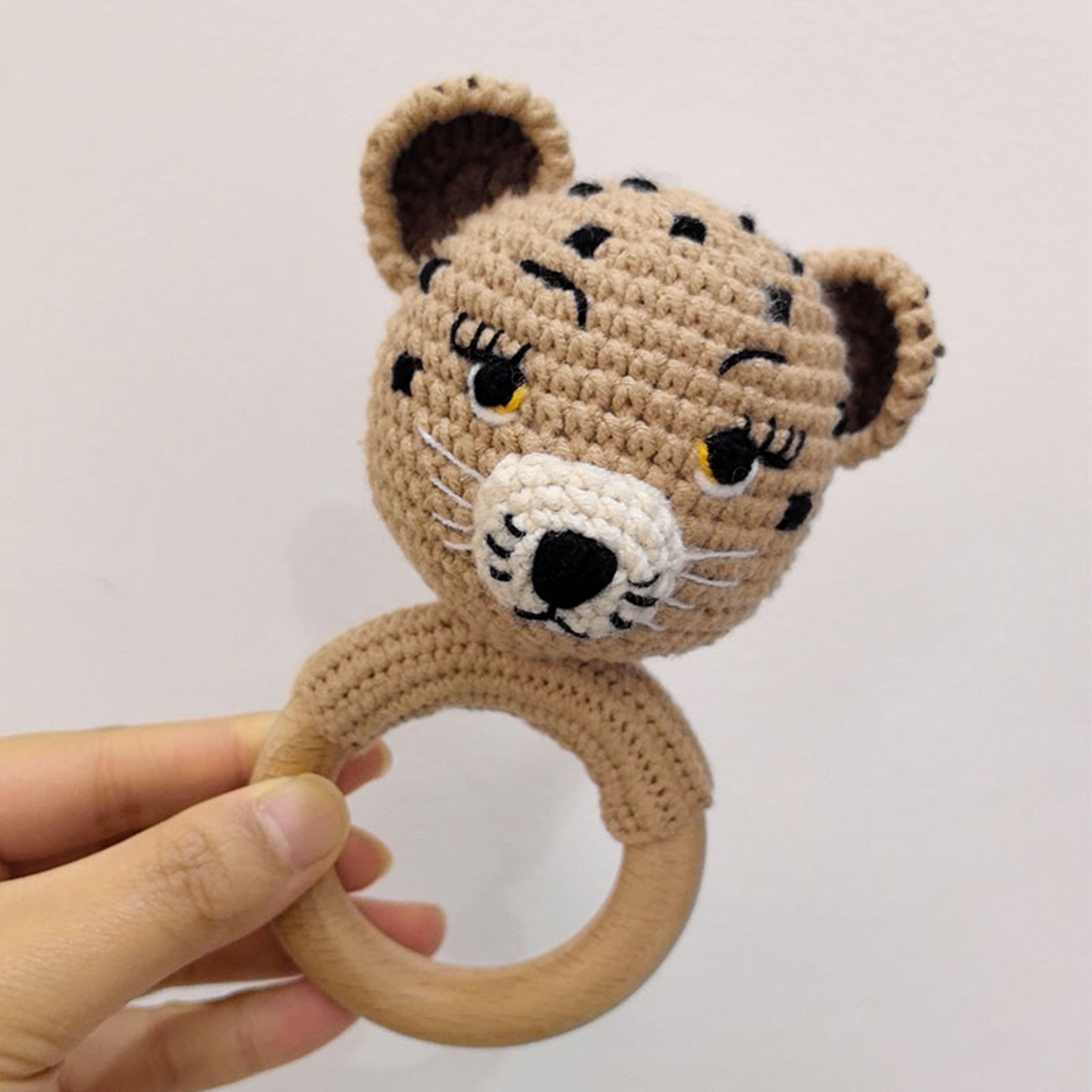 Long Ear Bunny Baby Rattler Safety Wooden Teether Mobile Crib Bell Teething Toy 12