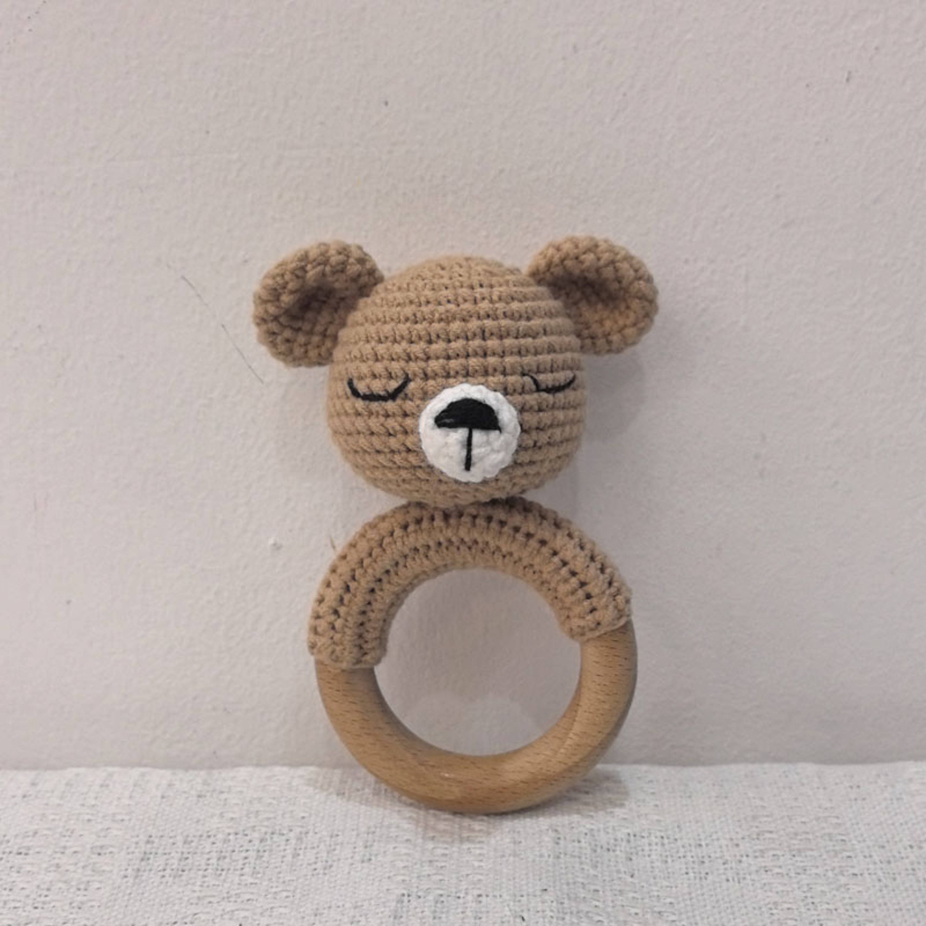 Long Ear Bunny Baby Rattler Safety Wooden Teether Mobile Crib Bell Teething Toy 23