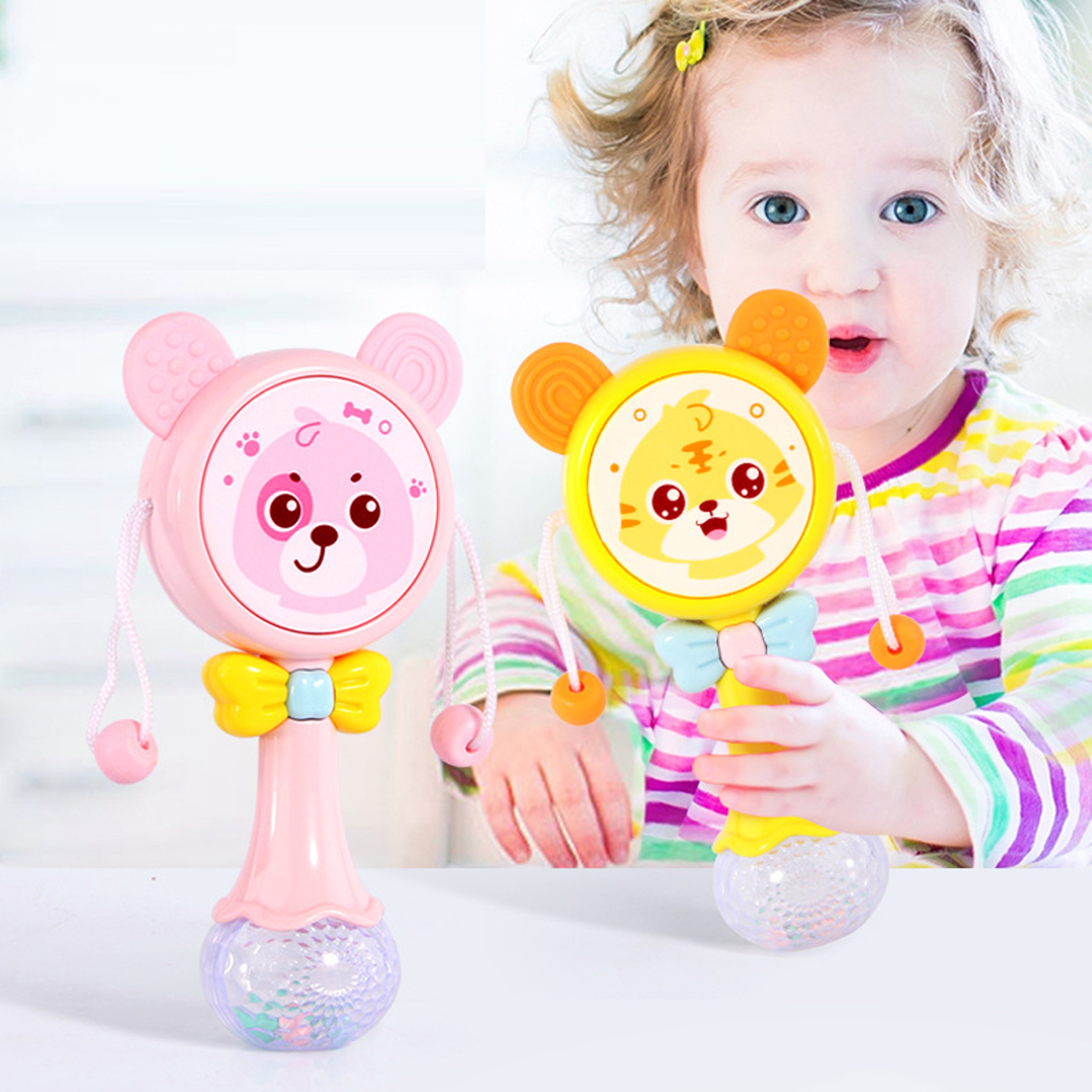 Newborn Musical Flashing Hand Bells Baby Rattles Teether Toy Infant Educational Gift 2