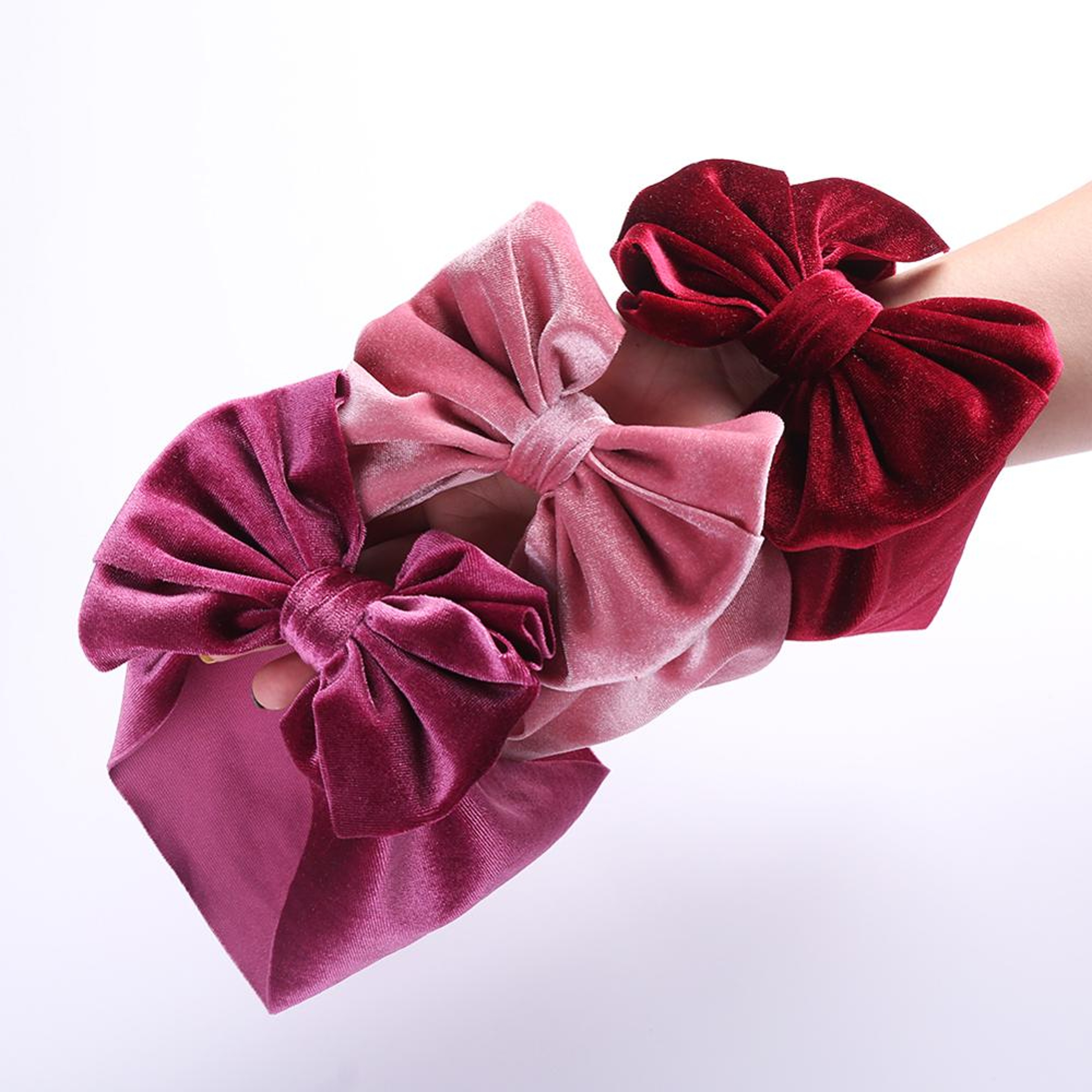 Handmade Elastic Hair Bands Solid Velvet Baby Bow Winter Headband For Newborn Boys Girls Boutique V 0