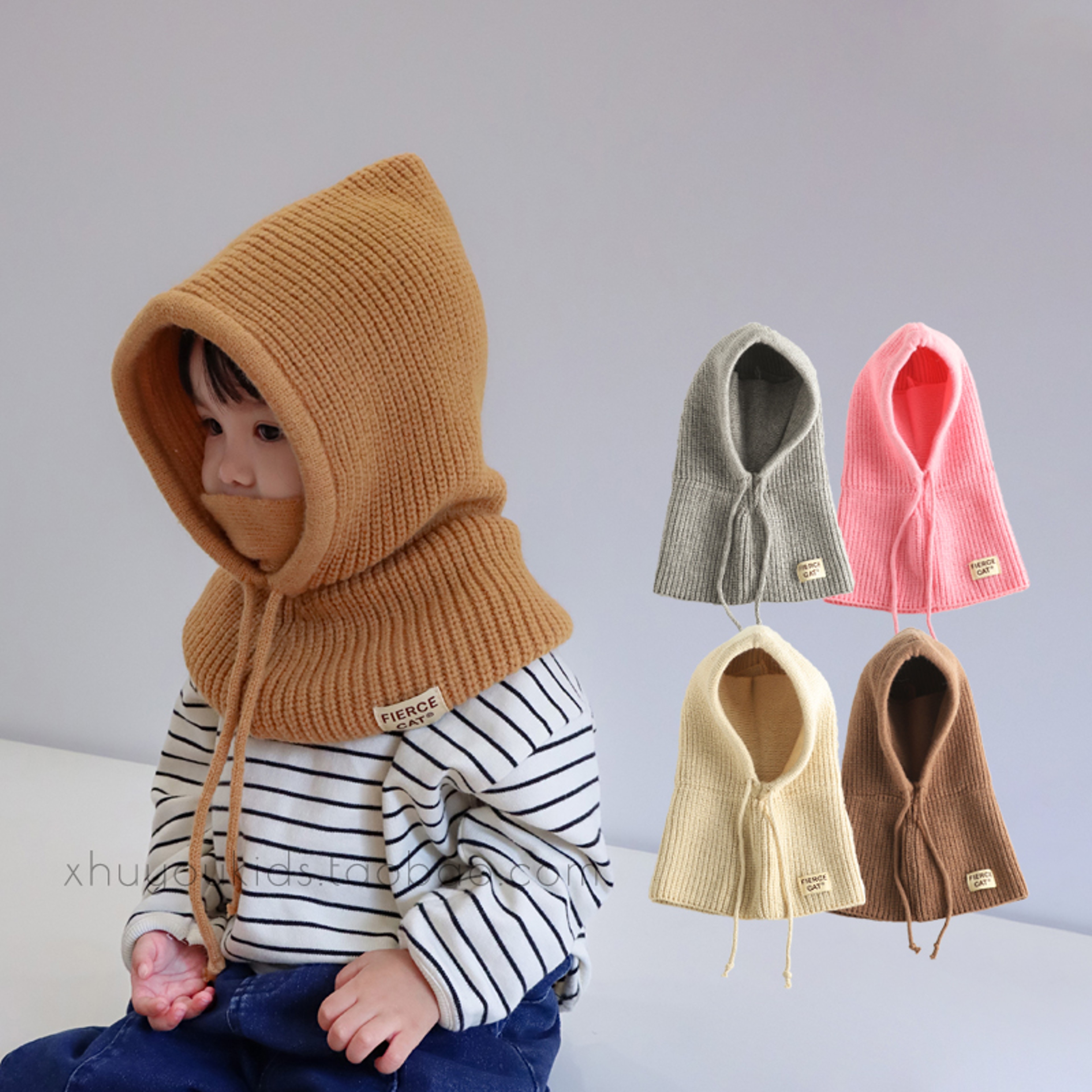 Knit Winter Baby Balaclava Hat Scarf Earflap Beanie Hat For Baby Boys Girls Hooded Cap 0