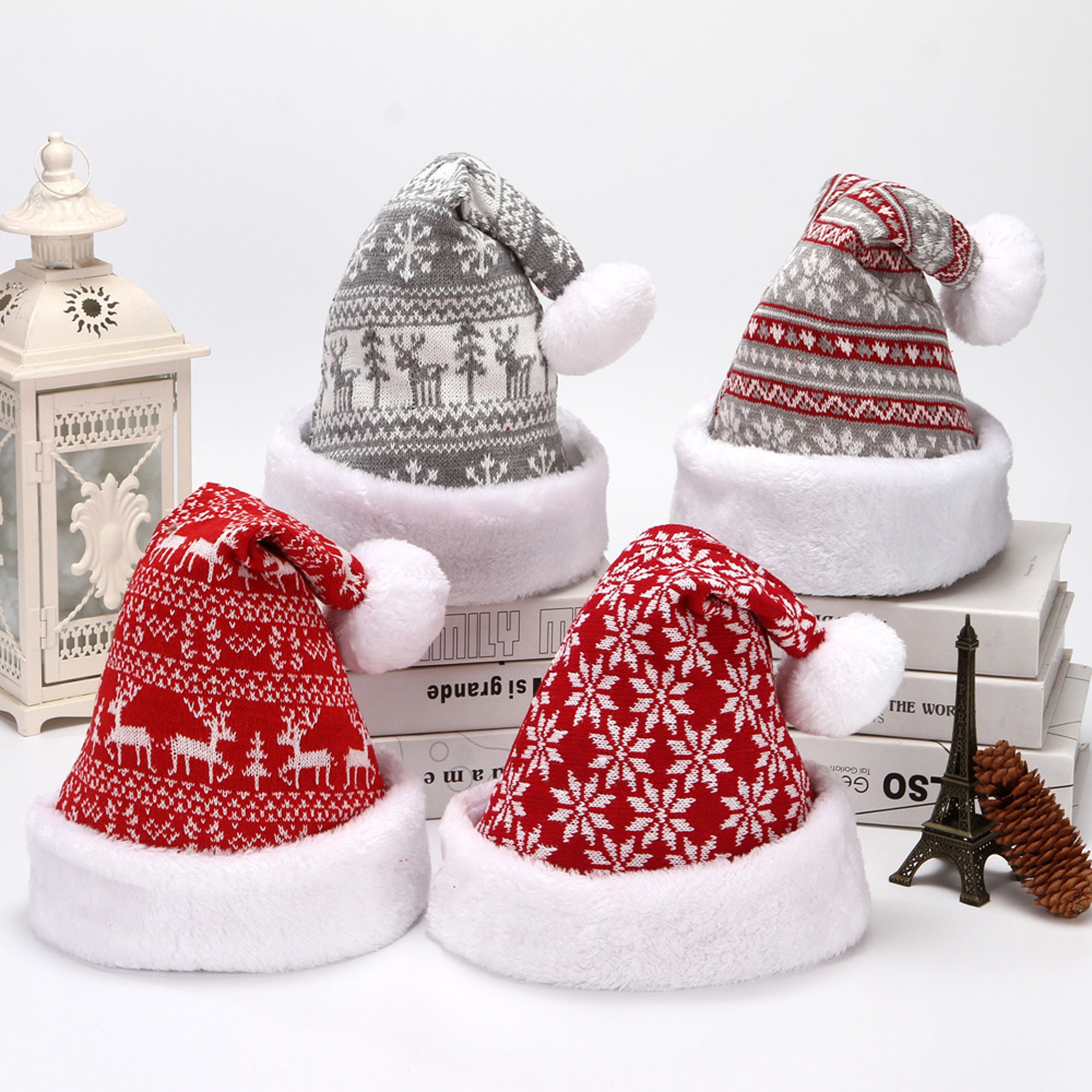 Adult Santa Claus Hat New Deer Knitted Wool Thick Plush Christmas Decoration 0