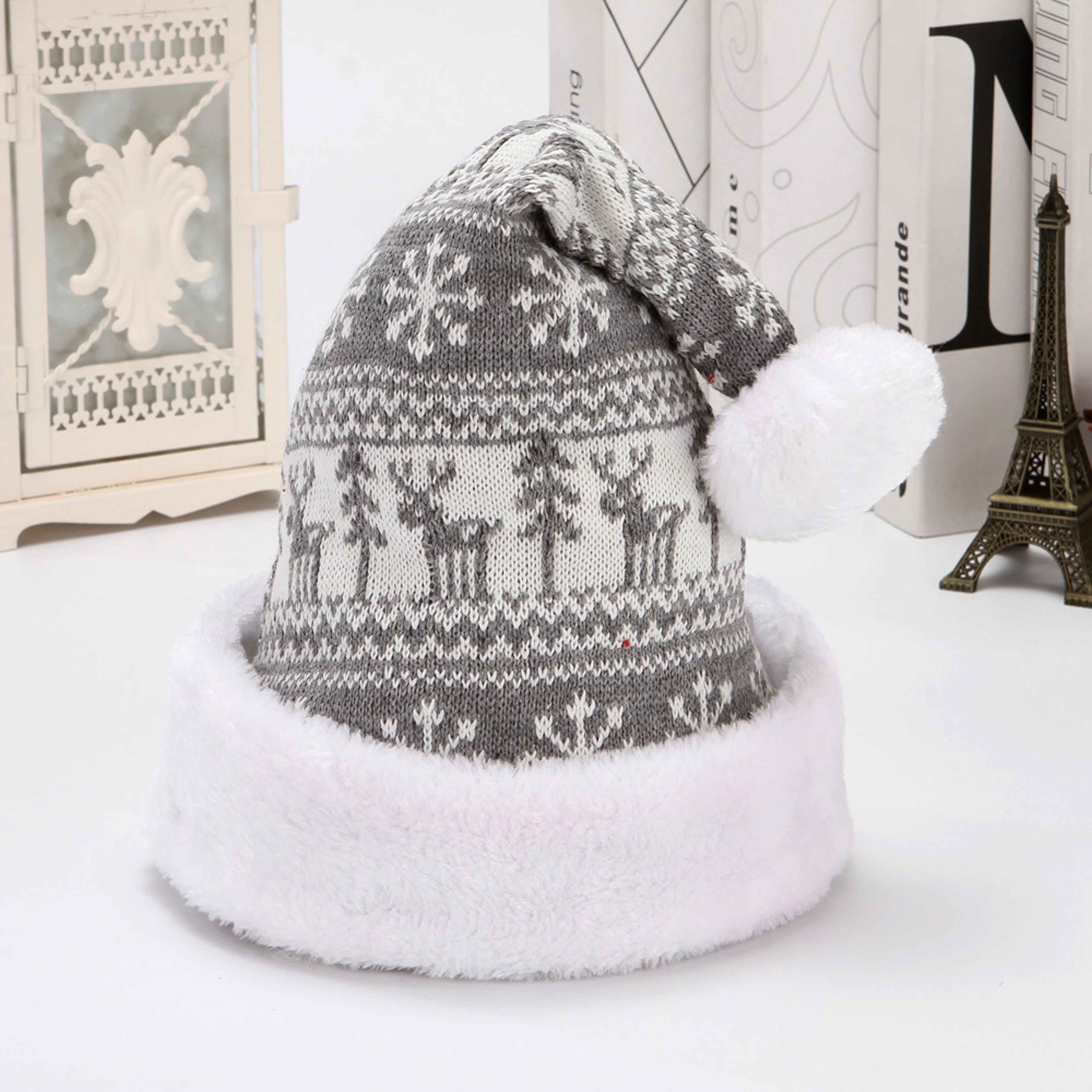 Adult Santa Claus Hat New Deer Knitted Wool Thick Plush Christmas Decoration 4