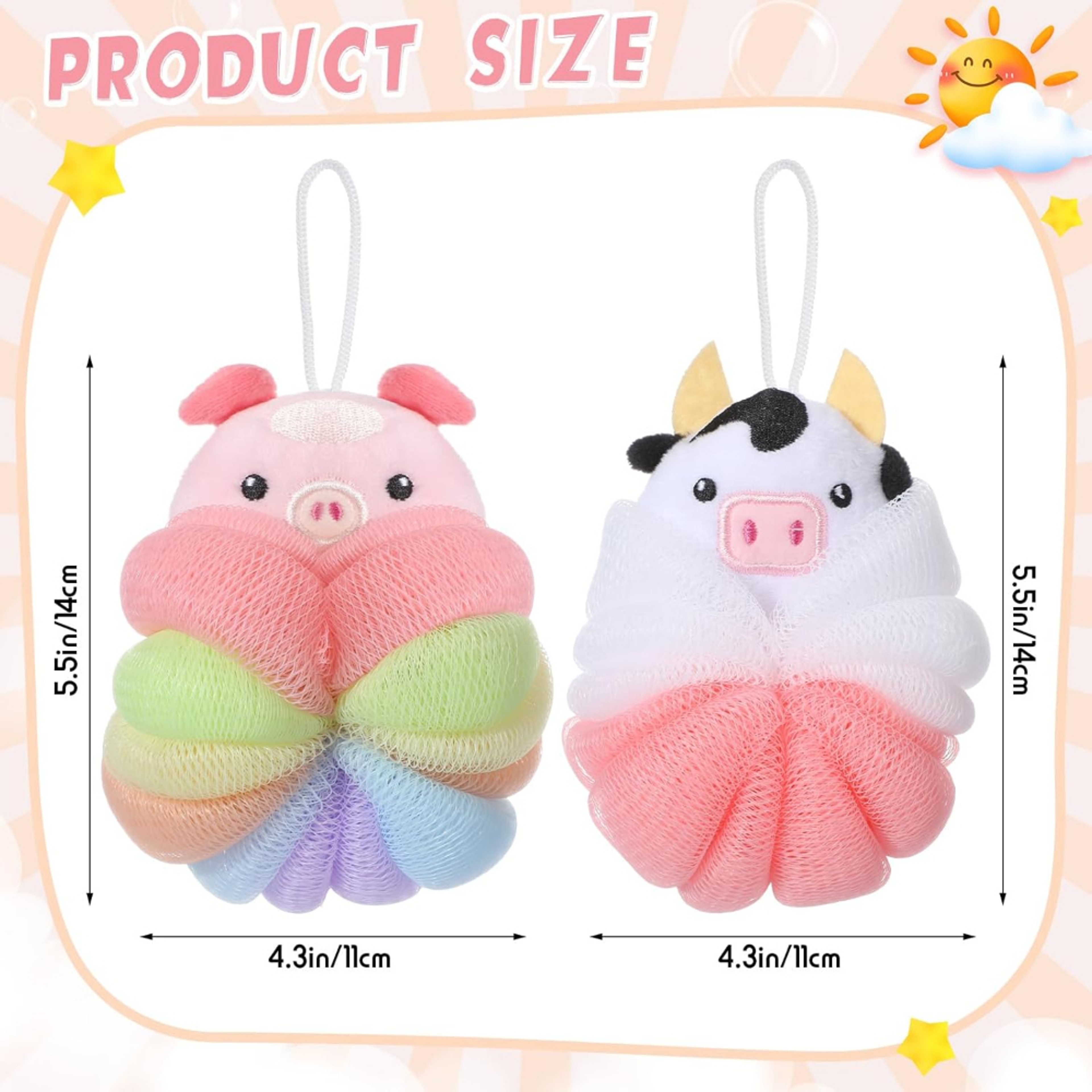 Kids Toddler Bath Loofahs Cute Cartoon Bath Pouf Body Scrubber Mesh Sponges 5