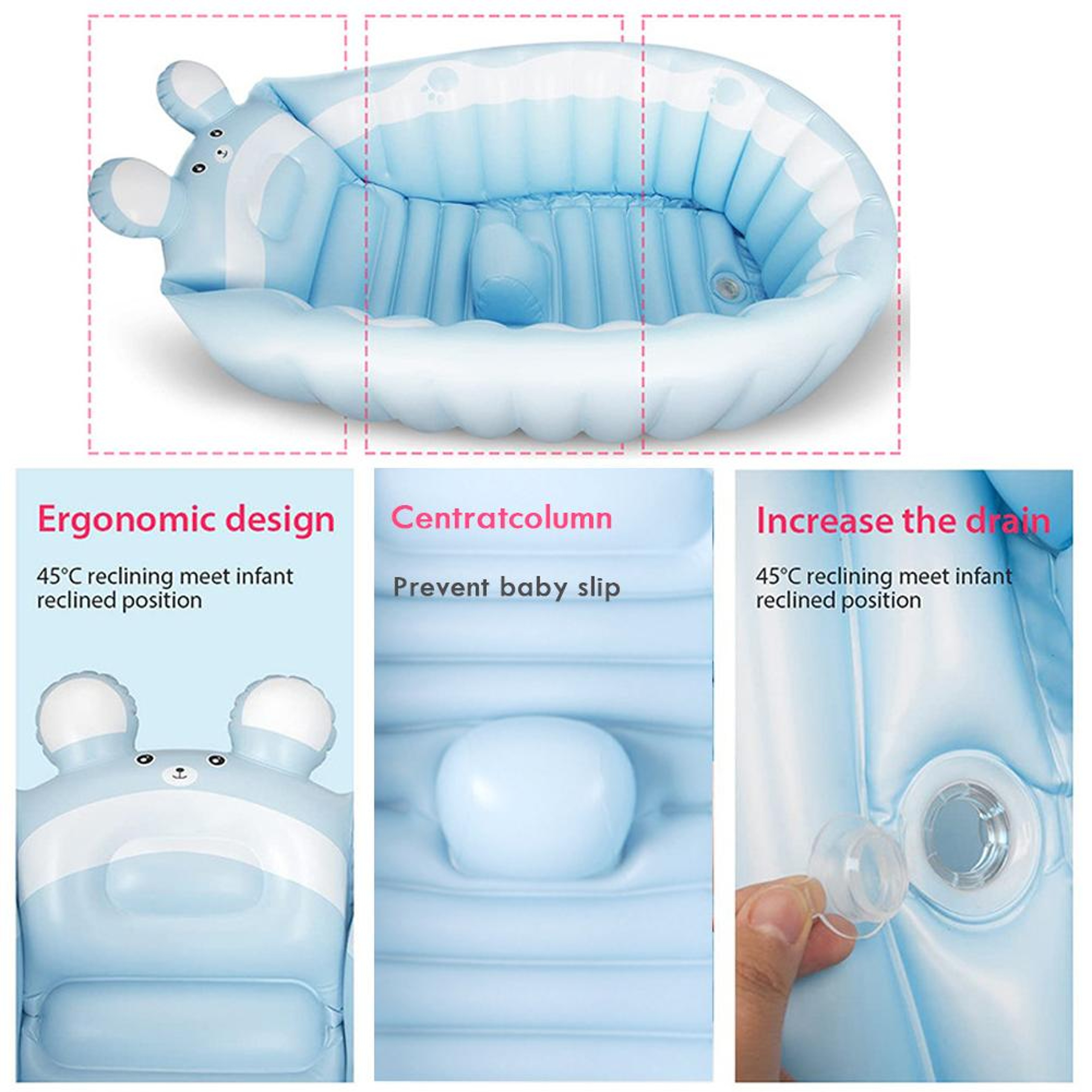 AntiSlip Folding Inflatable Baby Bathtub Soft Safe Portable Shower Basin For Toddlers And Infants 3