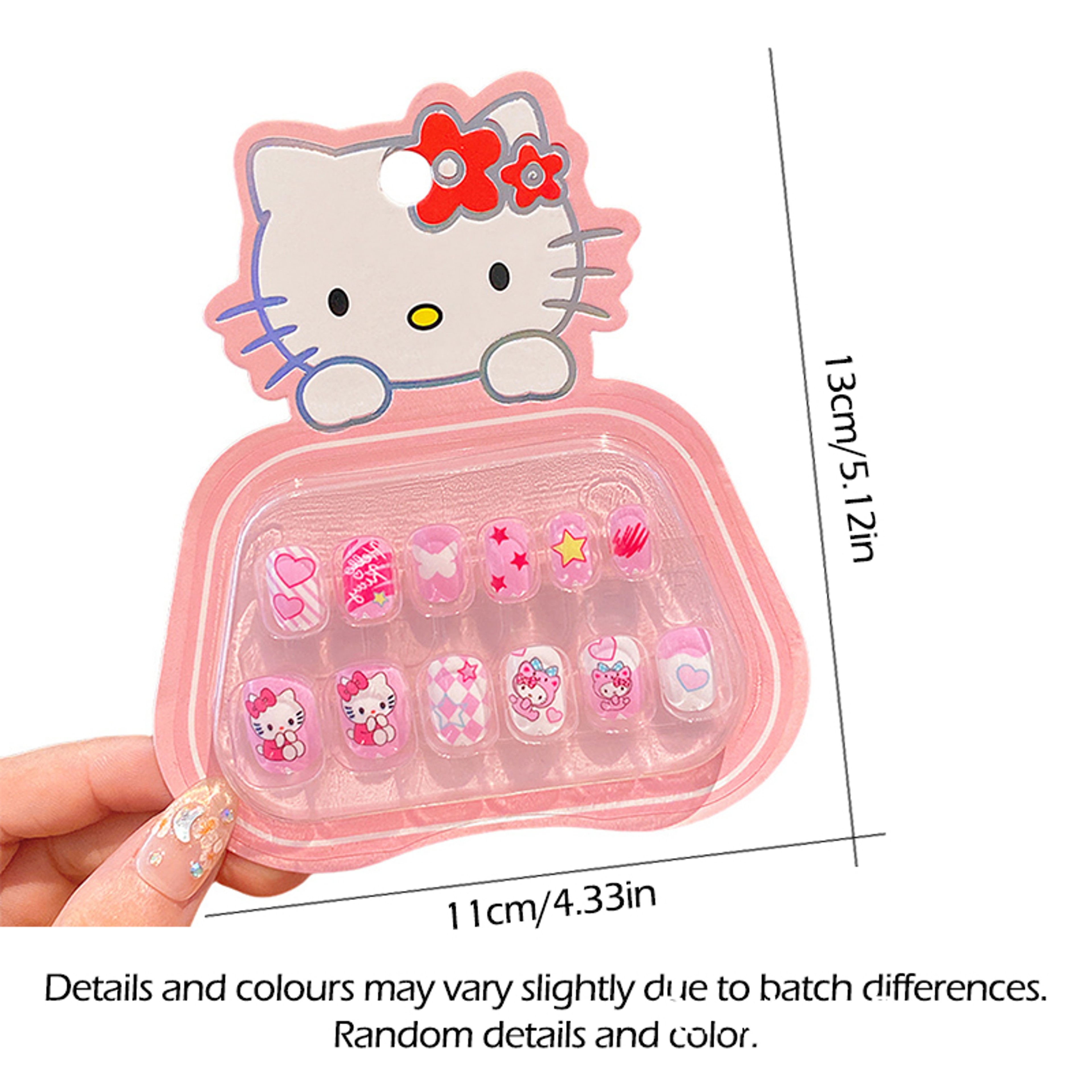 3D Rhinestones Sanrio Hello Kitty Kuromi My Melody Kids PressOn Nails With Bows SelfAdhesive Nail S 4