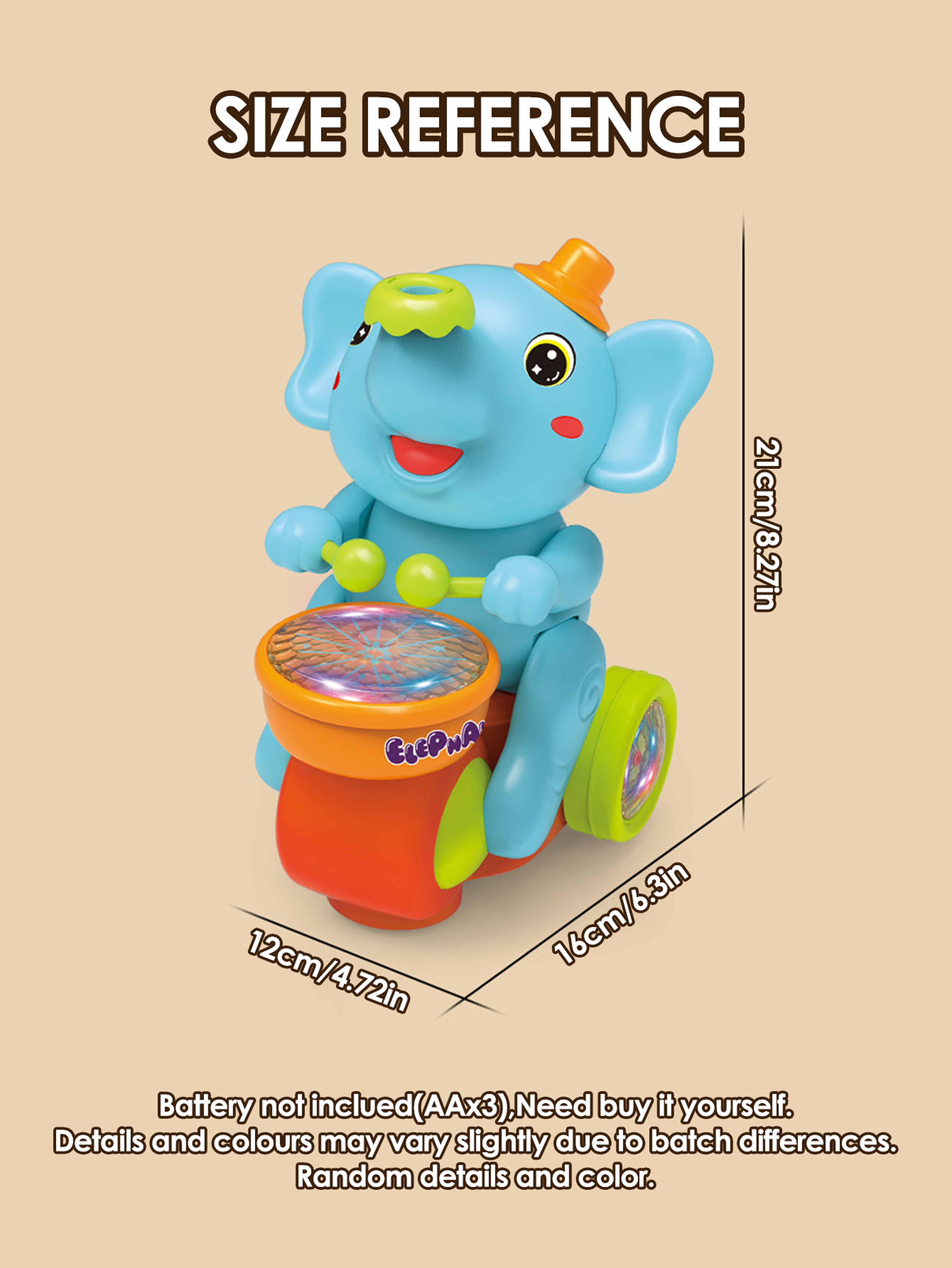 Crawling Sensory Activity Electric Walking Drummer Elephant Toy with Light Music - Montessori Learning Gift for Kids – view 2
