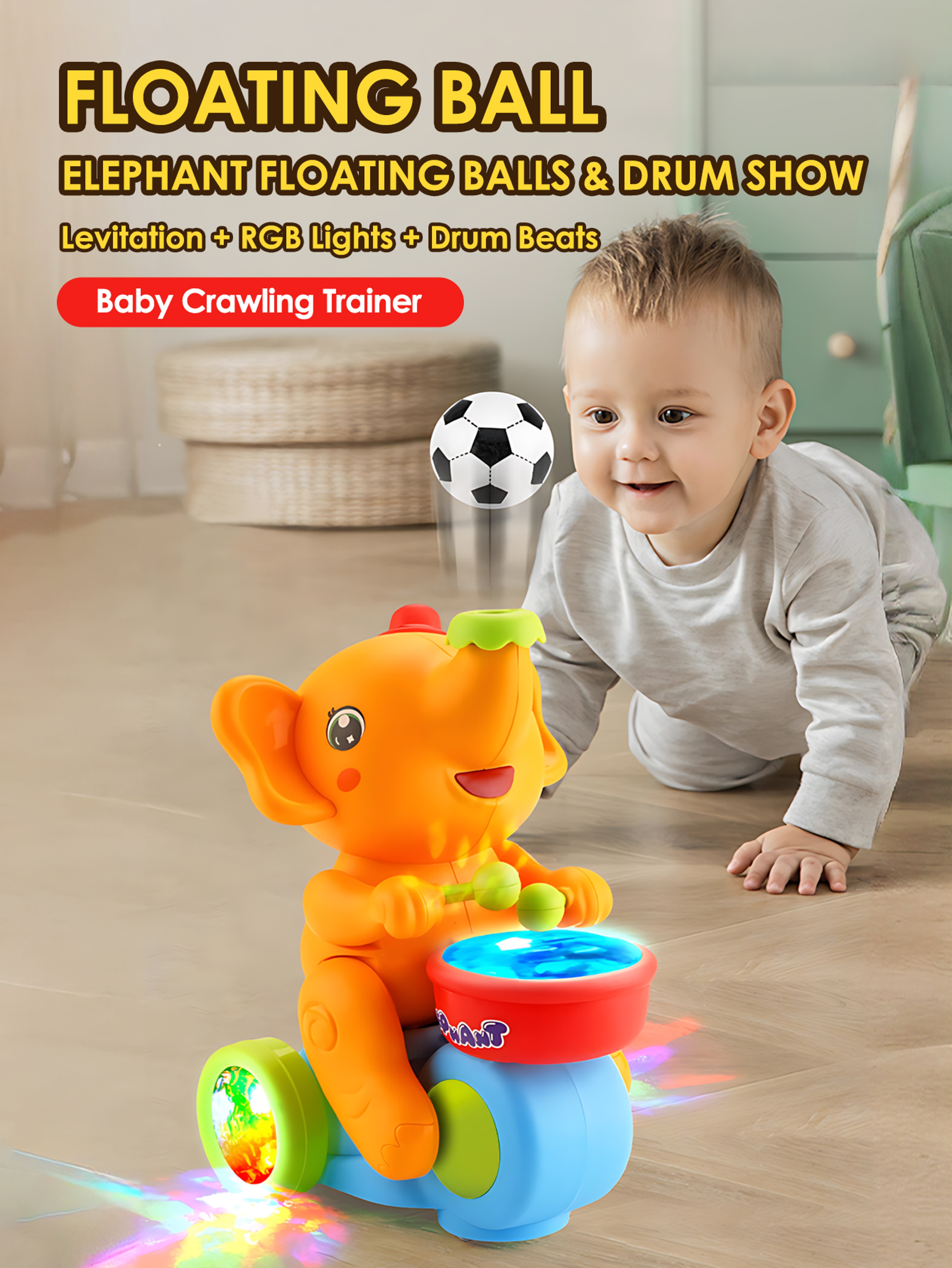 Crawling Sensory Activity Electric Walking Drummer Elephant Toy with Light Music - Montessori Learning Gift for Kids – view 3