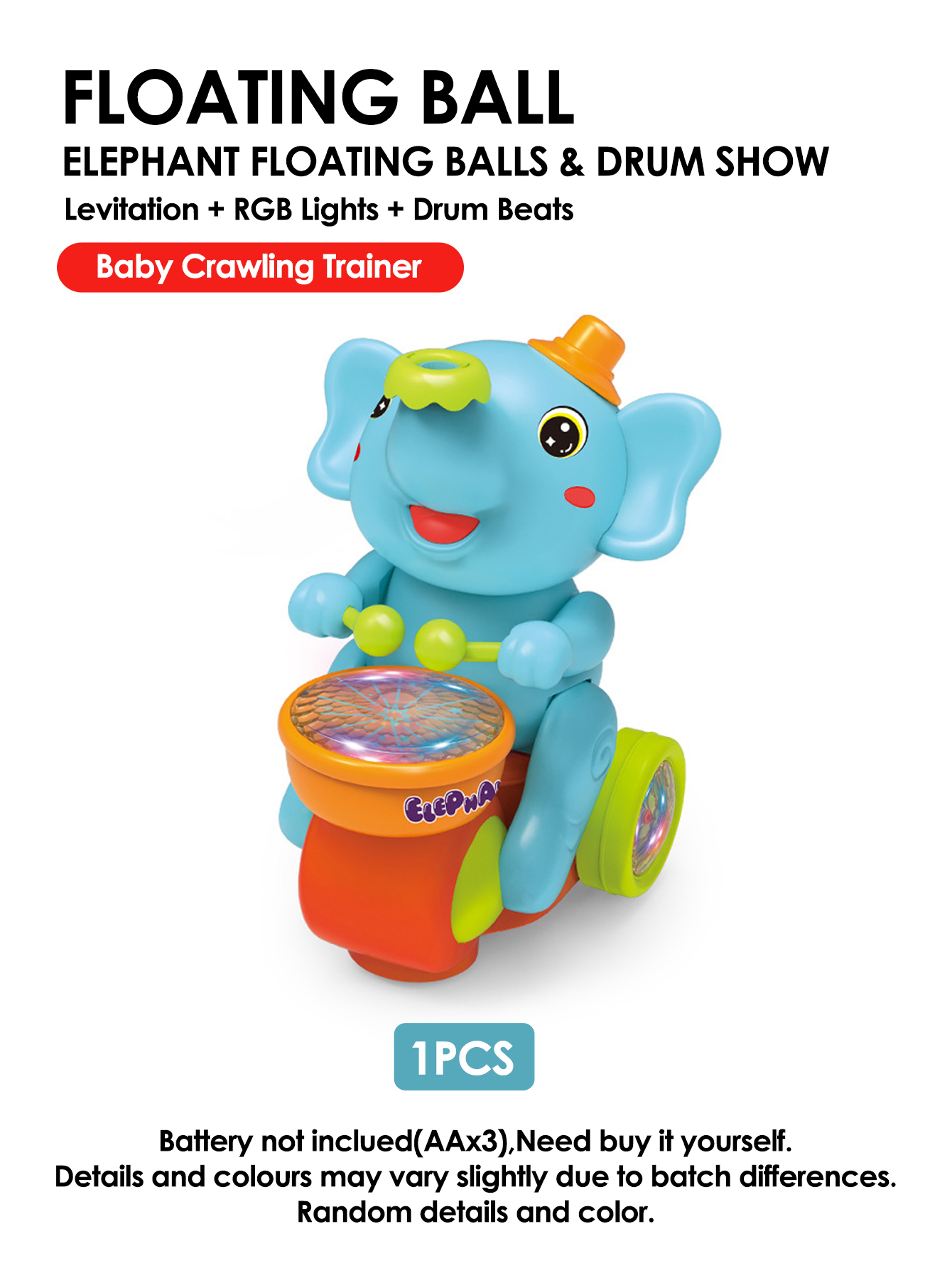 Crawling Sensory Activity Electric Walking Drummer Elephant Toy with Light Music - Montessori Learning Gift for Kids – view 7