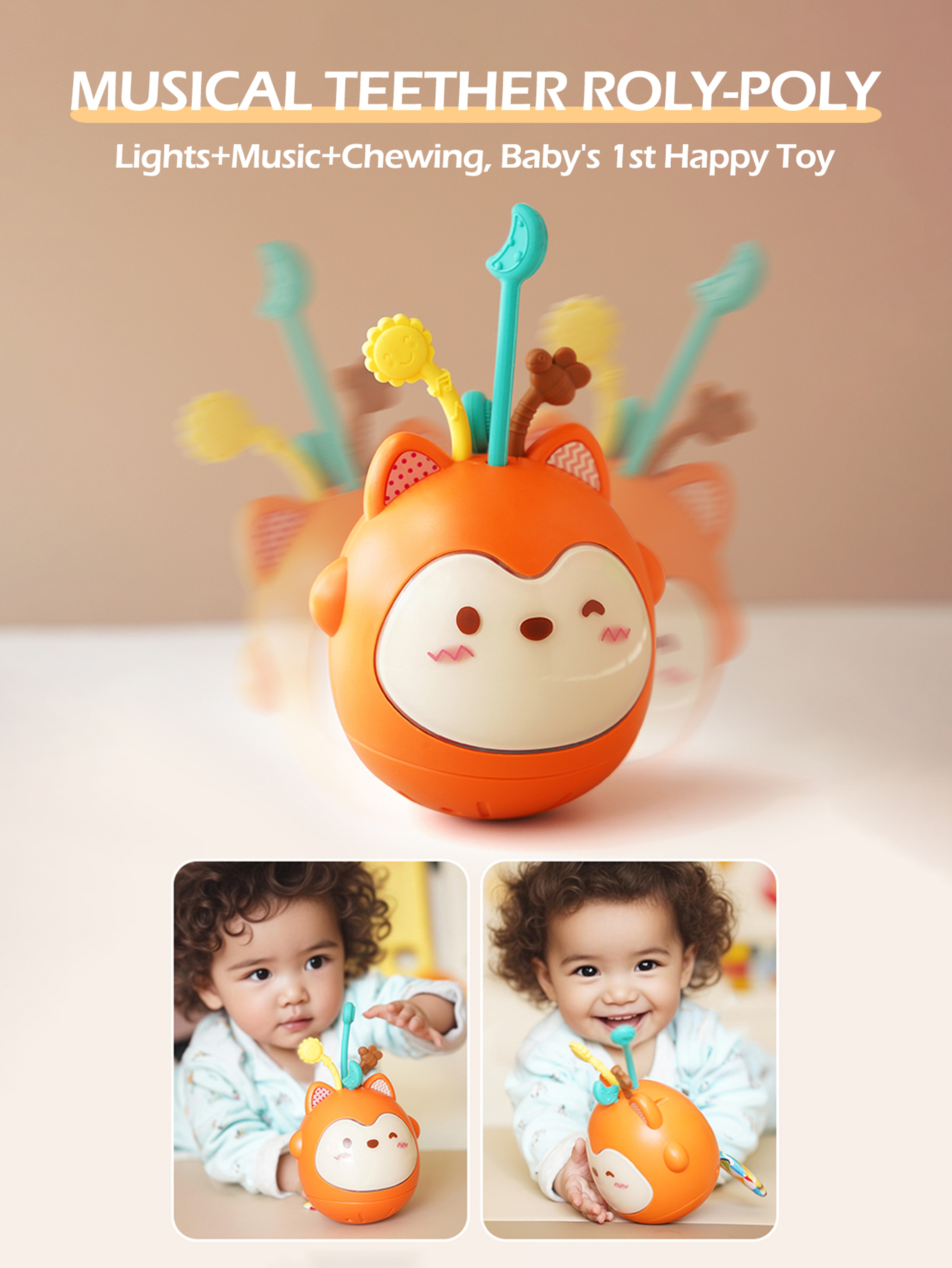 Head Up Training Baby Teether Toy With Sound And Light Little Fox Crawling Bumbler Gift 2