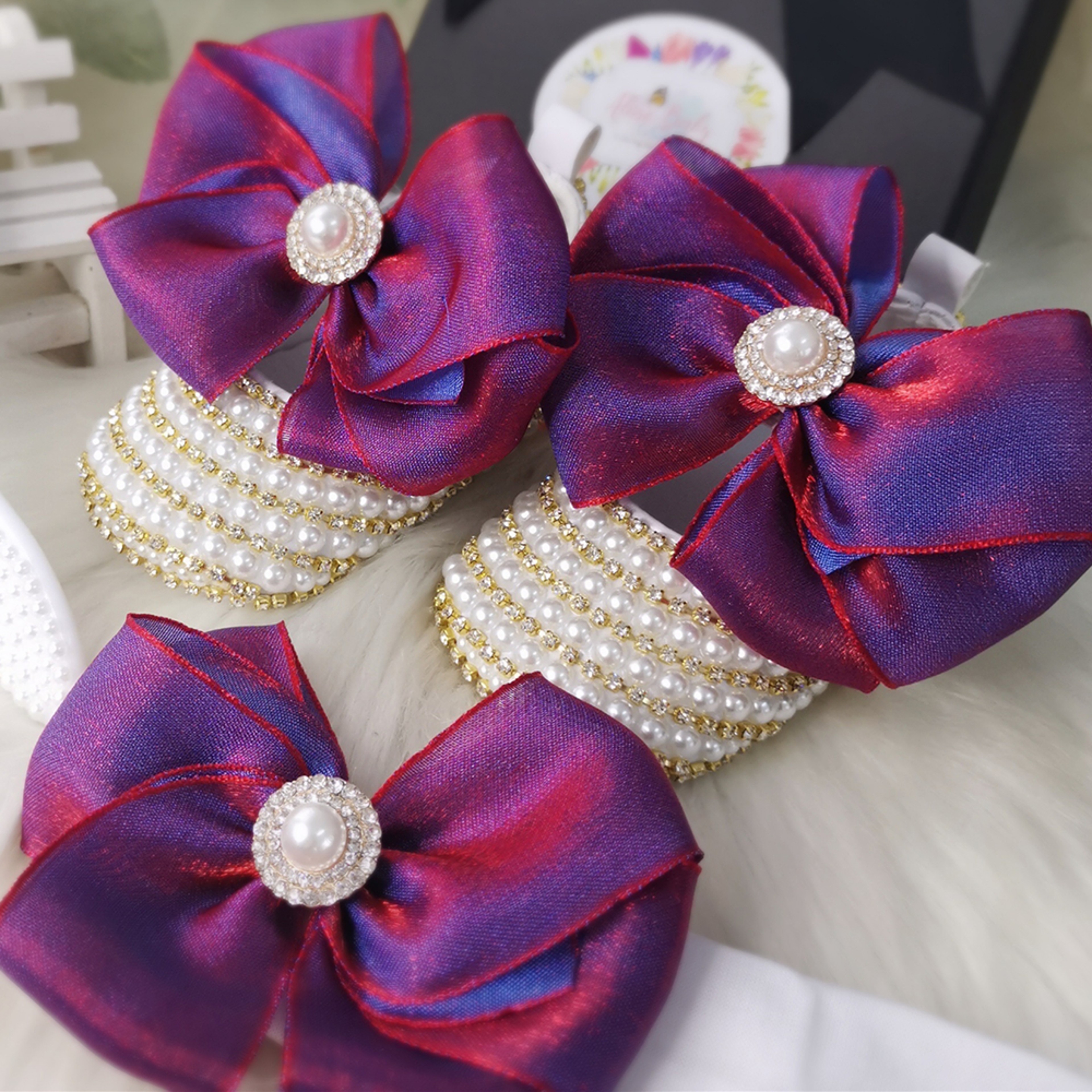 Dollbling Rhinestone Baby Shoes, Handmade White Pearls Bling, Christening Wedding Baptism Shoes – view 15
