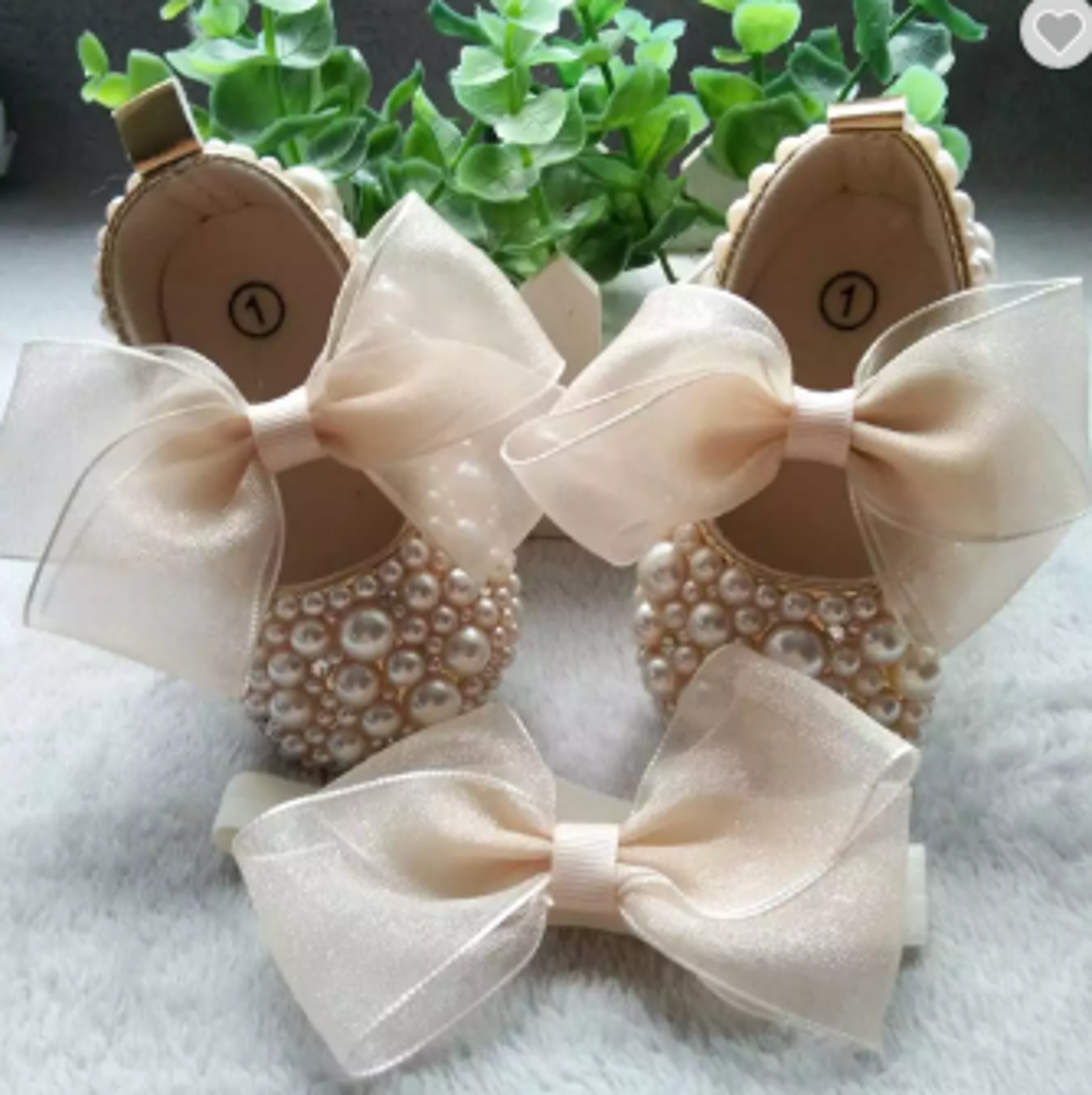 Dollbling Rhinestone Baby Shoes, Handmade White Pearls Bling, Christening Wedding Baptism Shoes – view 17