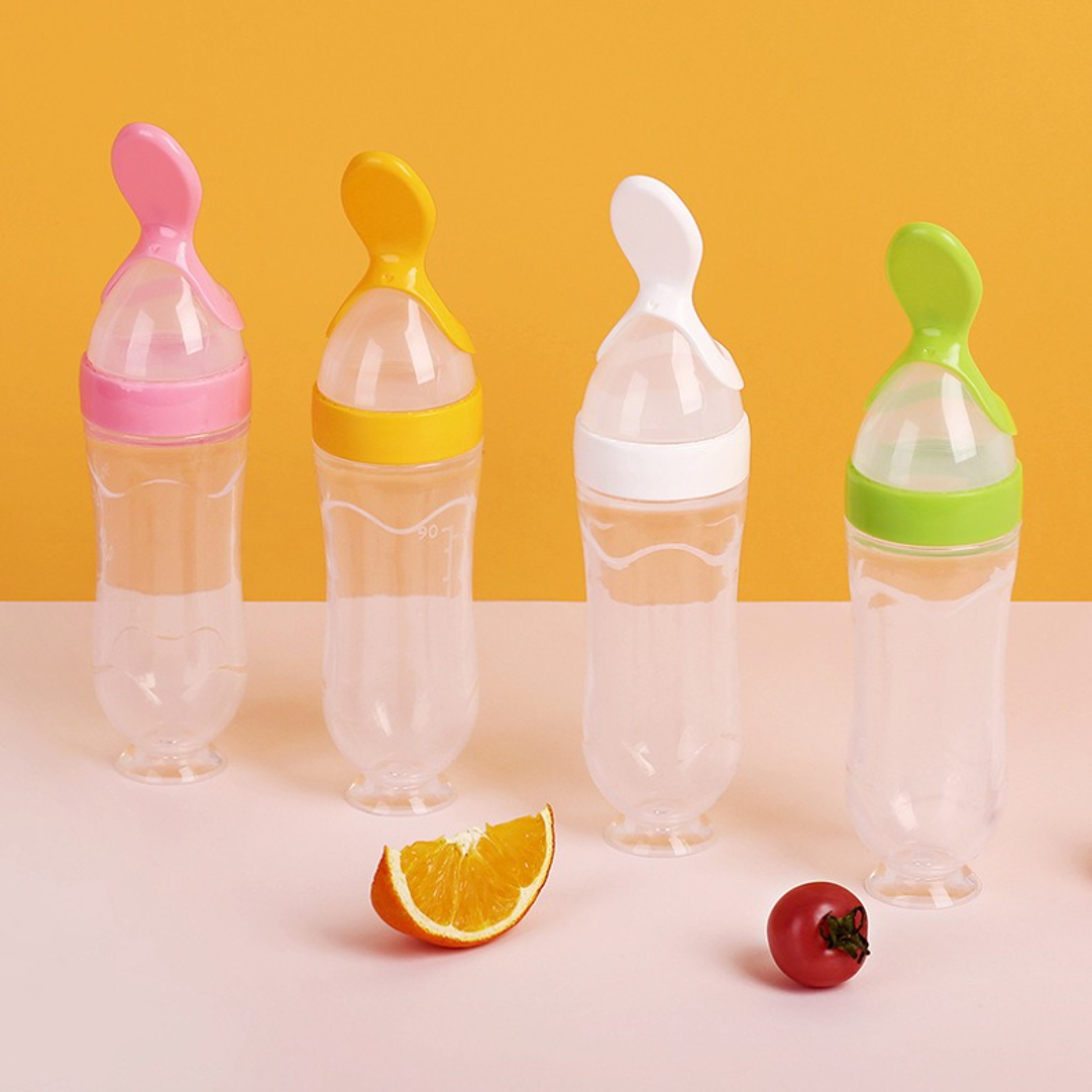 Safe Useful Silicone Baby Bottle, Squeeze Spoon Milk Feeding Bottle Cup, Rice Cereal Bottles with Spoon Food Supplement – view 1