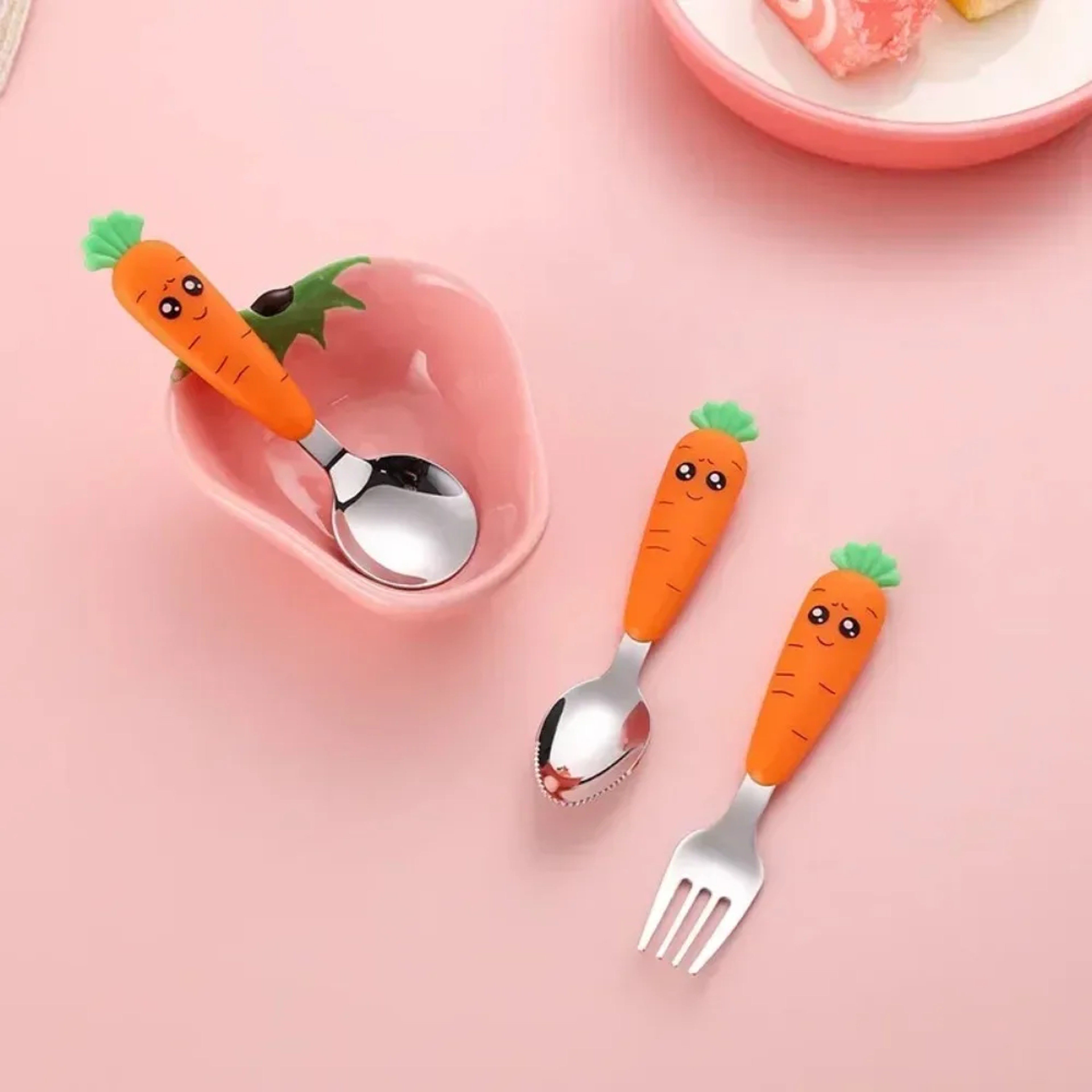 Cartoon Carrot Fork Spoon Baby Feeding Utensils Kids Eating Cutlery Children Cutlery Set 4