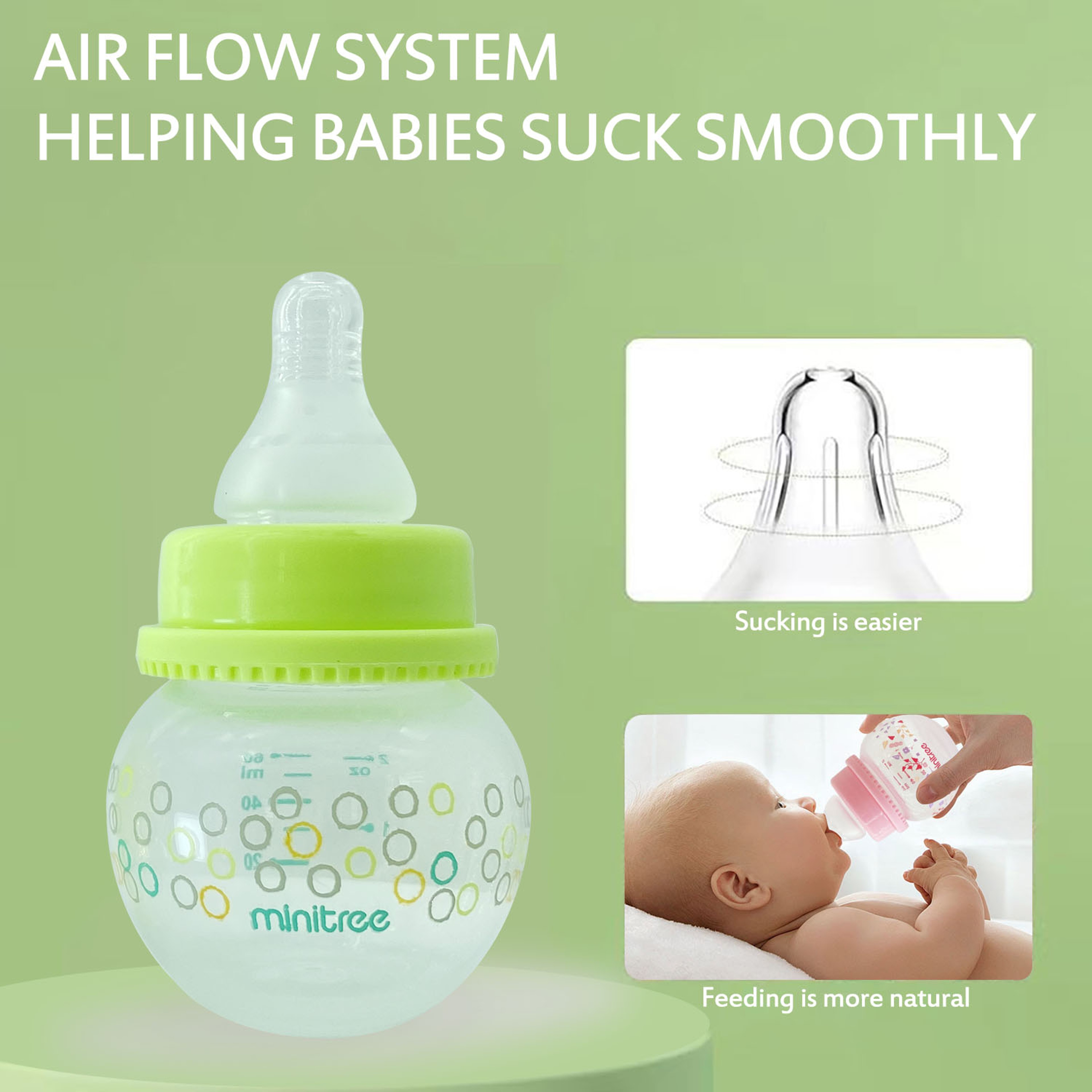 Flat Unique Bear Shape Bottle Cap Baby Feeder Newborn Standard Caliber PP Bottle 3