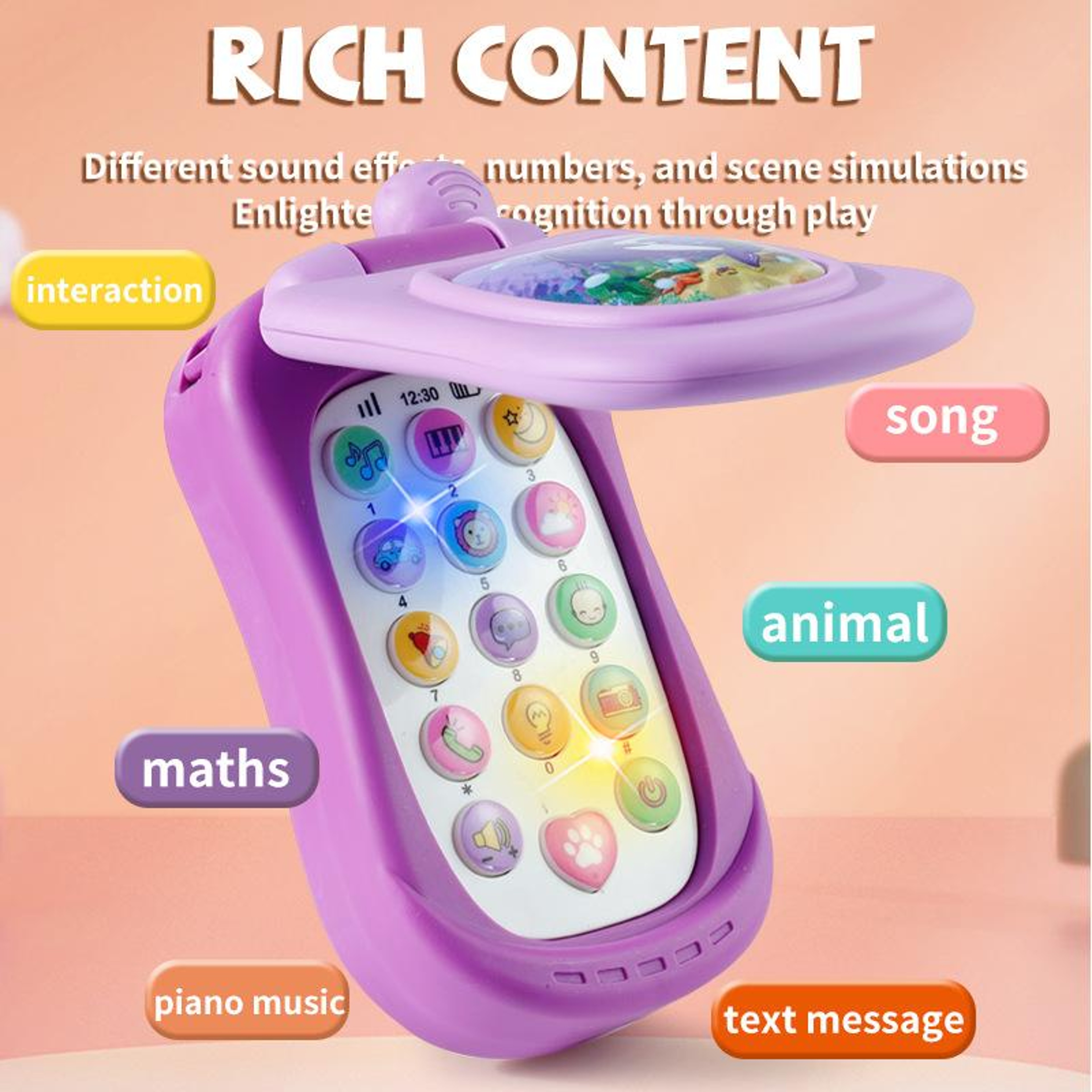 Educational Music Phone Toy For Toddlers Cartoon Simulation Flip Phone Childrens Day Gifts For Earl 2