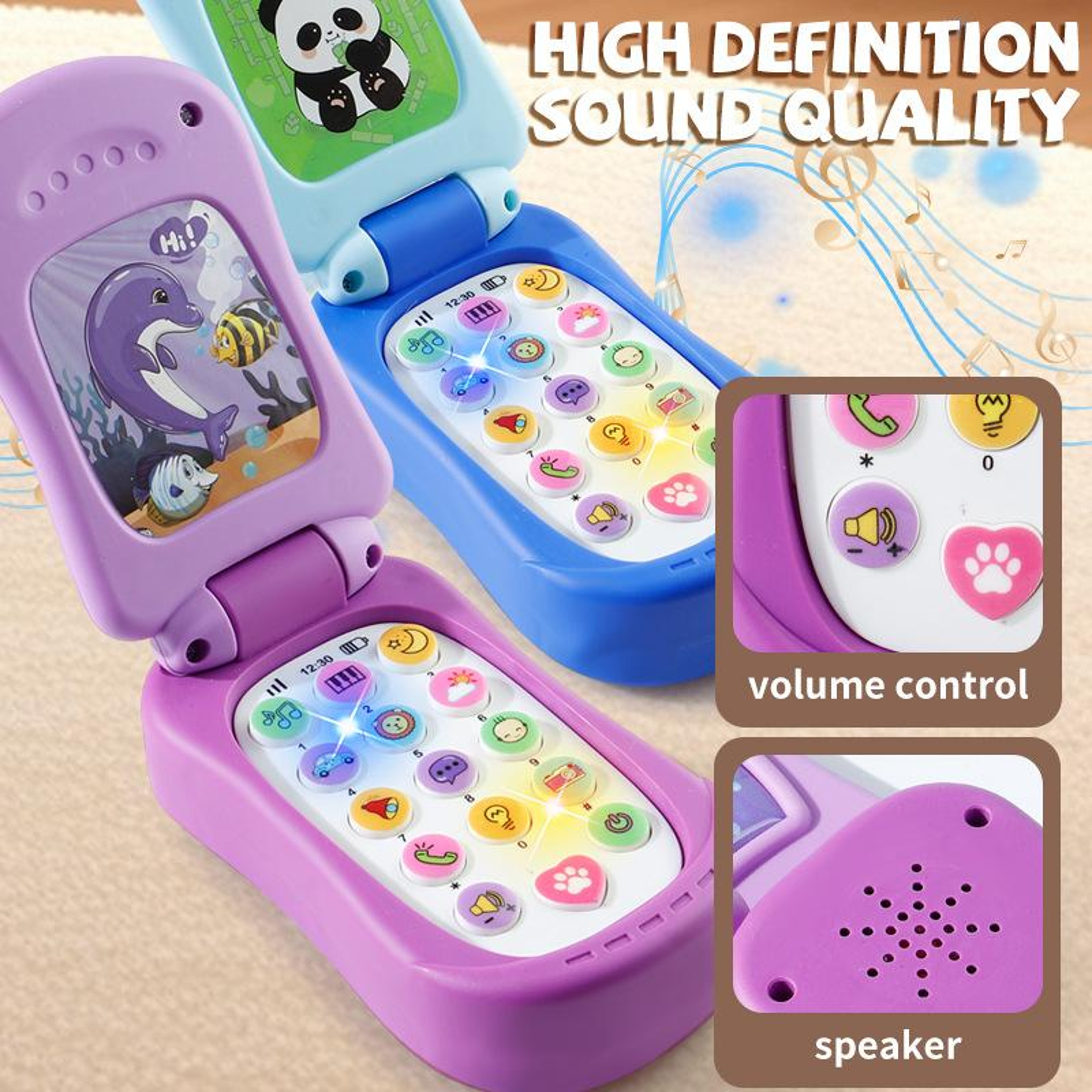 Educational Music Phone Toy For Toddlers Cartoon Simulation Flip Phone Childrens Day Gifts For Earl 3