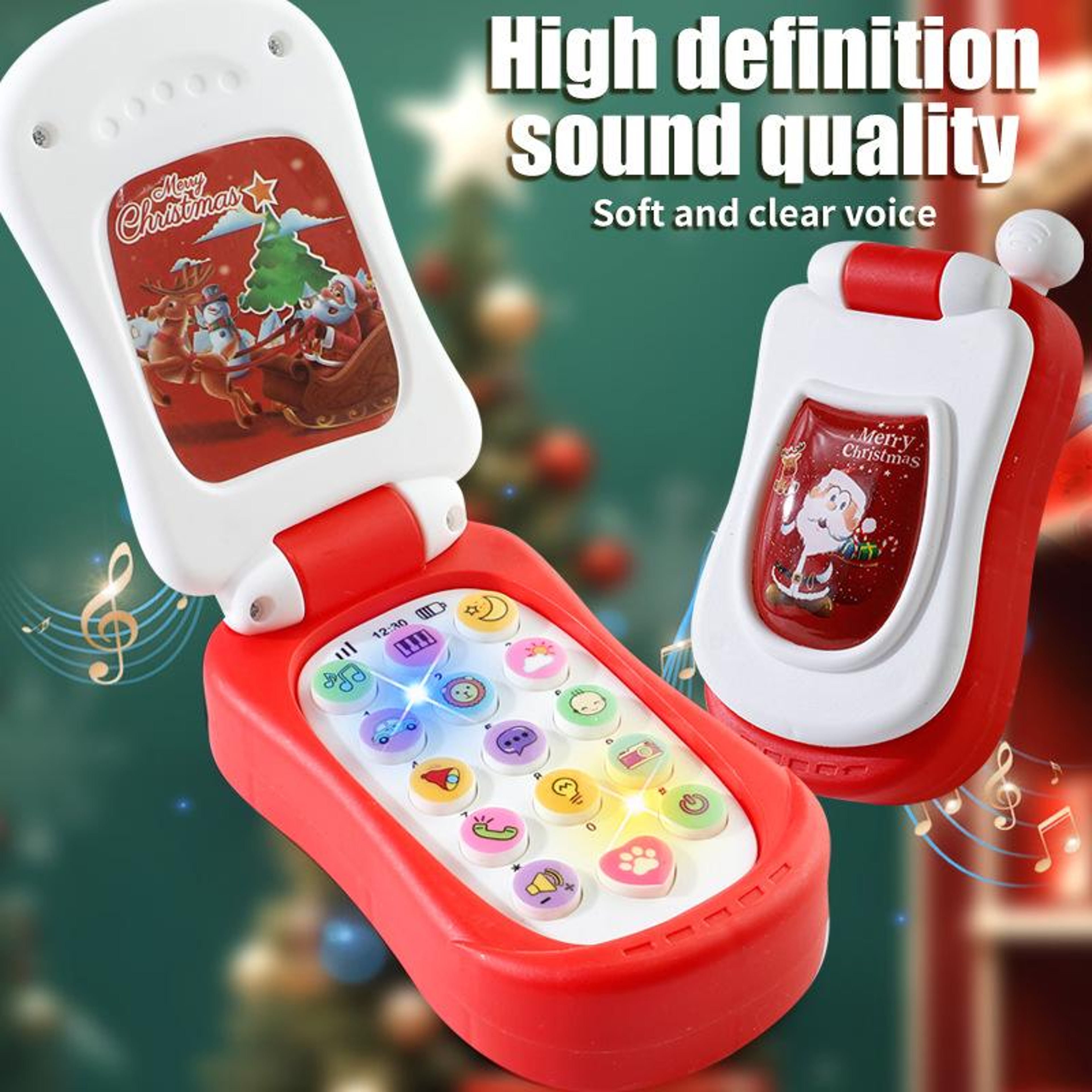 Educational Music Phone Toy For Toddlers Cartoon Simulation Flip Phone Childrens Day Gifts For Earl 4