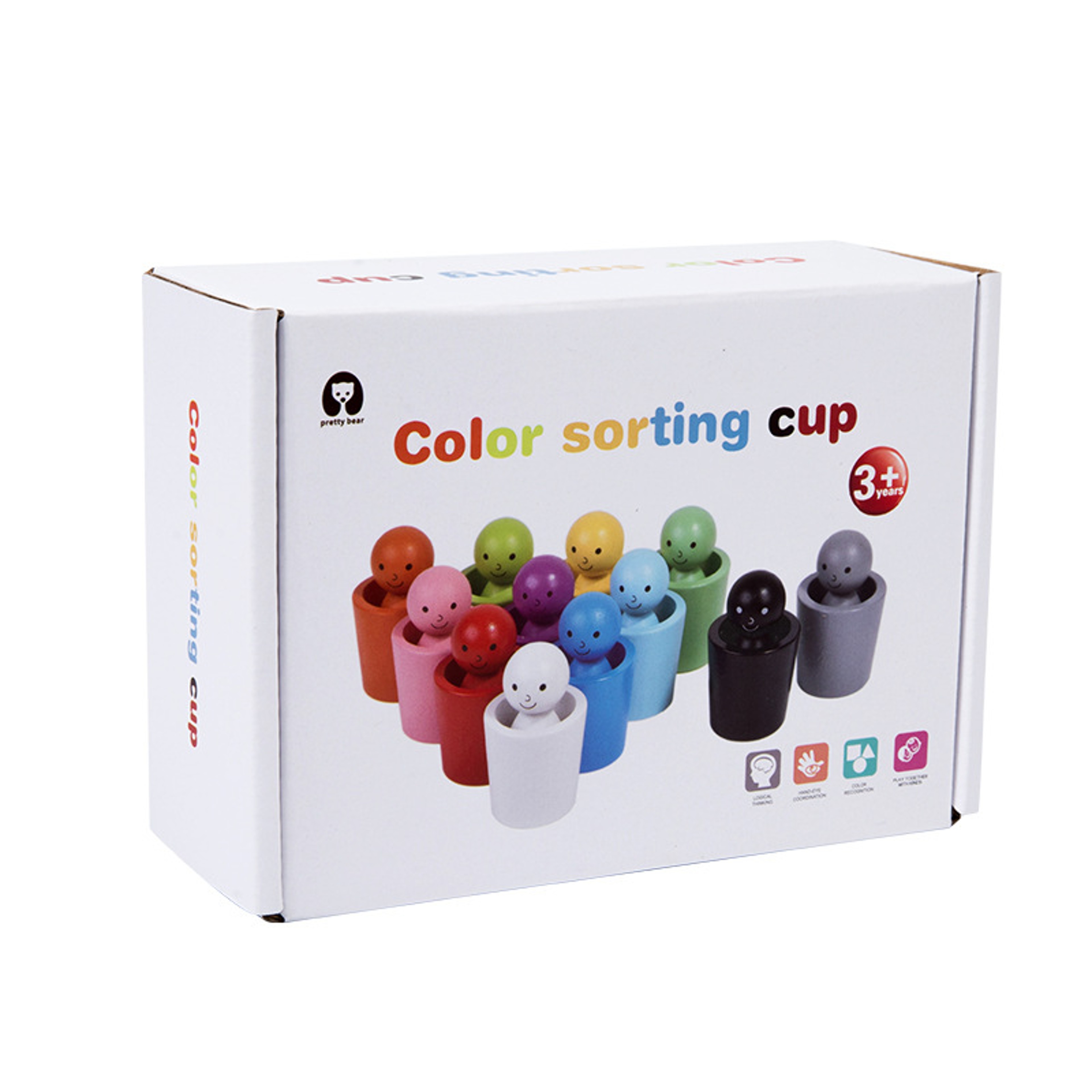 Montessori Educational Toy Wooden Color Cups Sorting Cognition Game For Early Learning 5