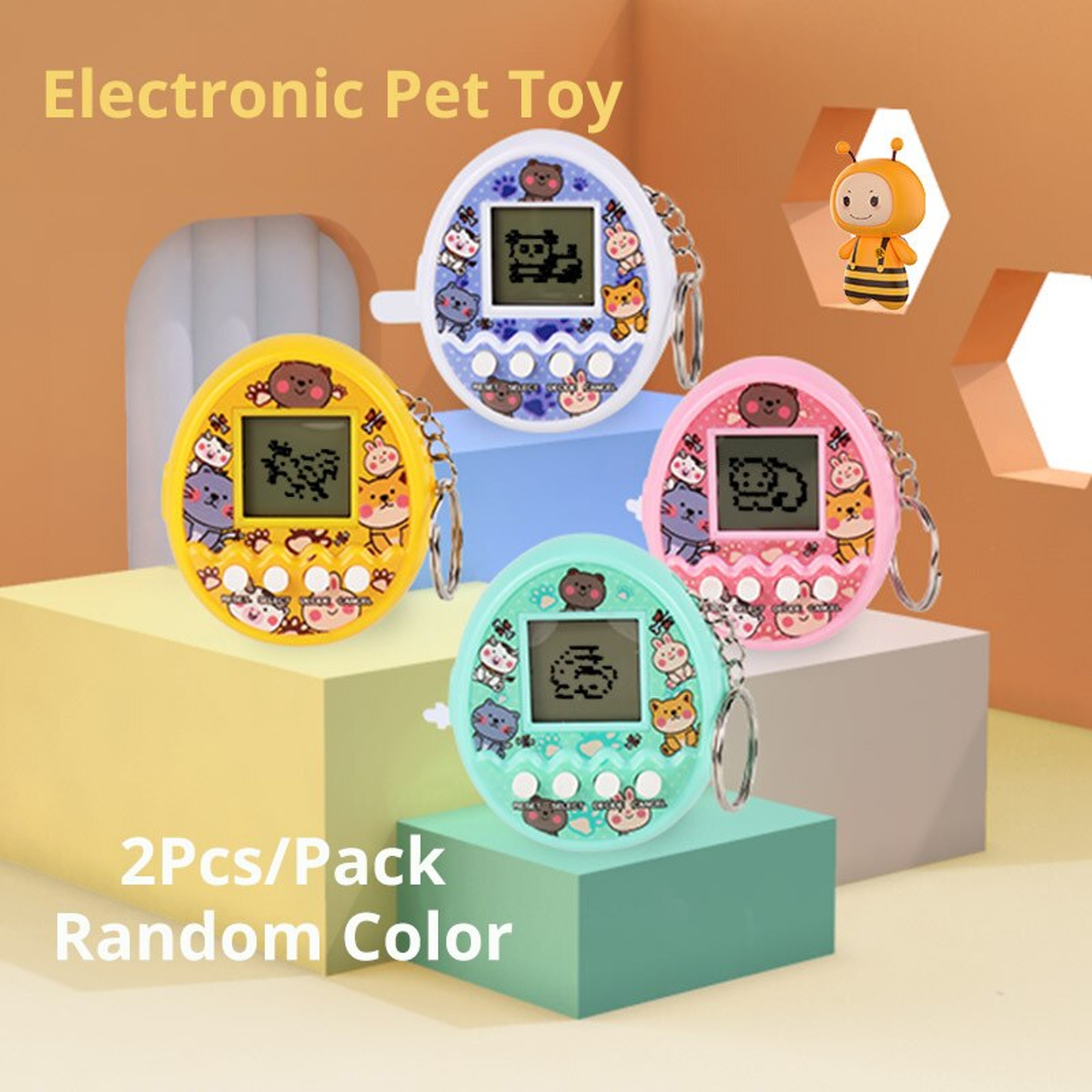 Mini Handheld Electronic Pet Game Console Cute Cartoon Virtual Pet Raising Machine Random Color Toy 2
