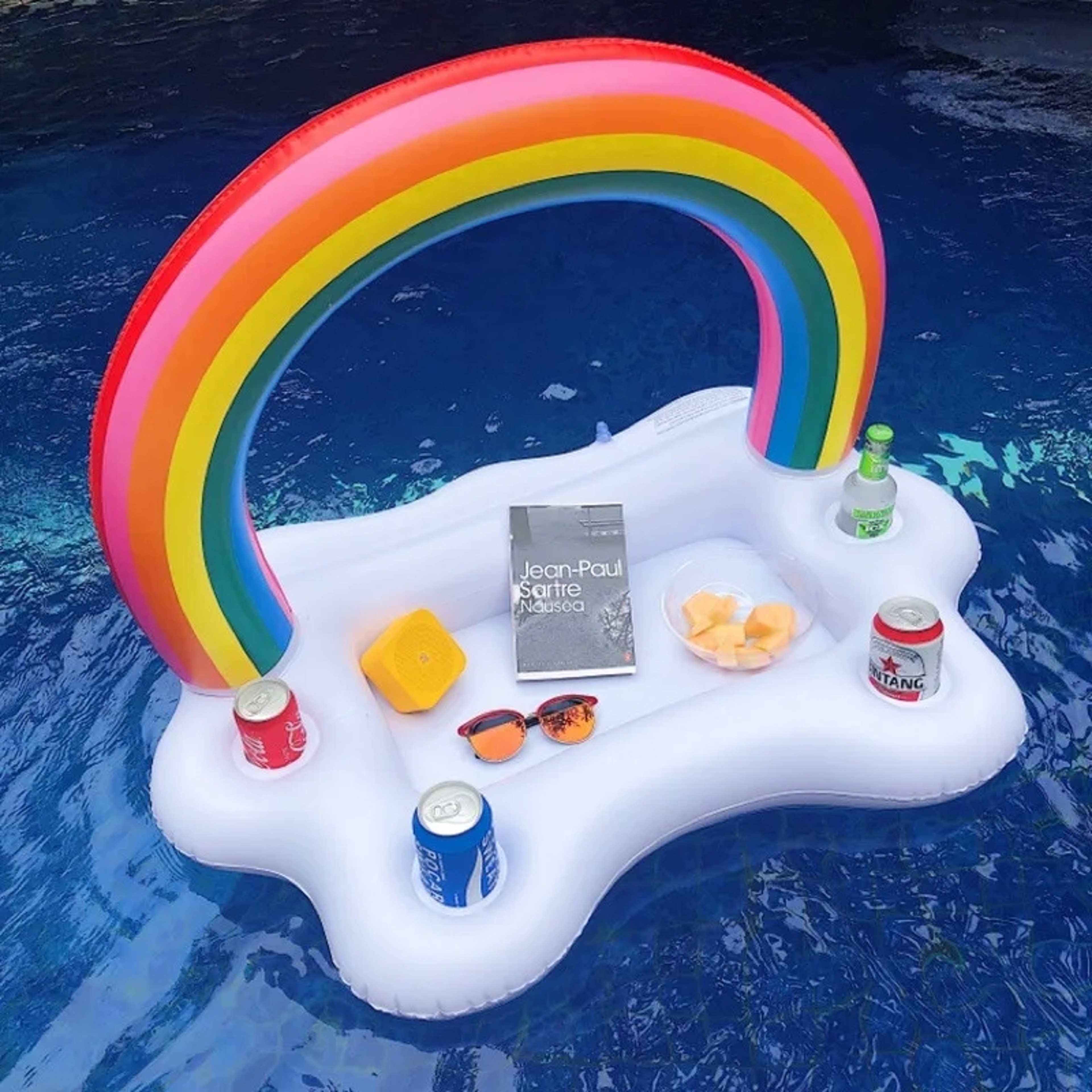 Rainbow Inflatable Toys Beer Drinking Cooler Table Tray Pool Party Float Summer Beach Ring 0