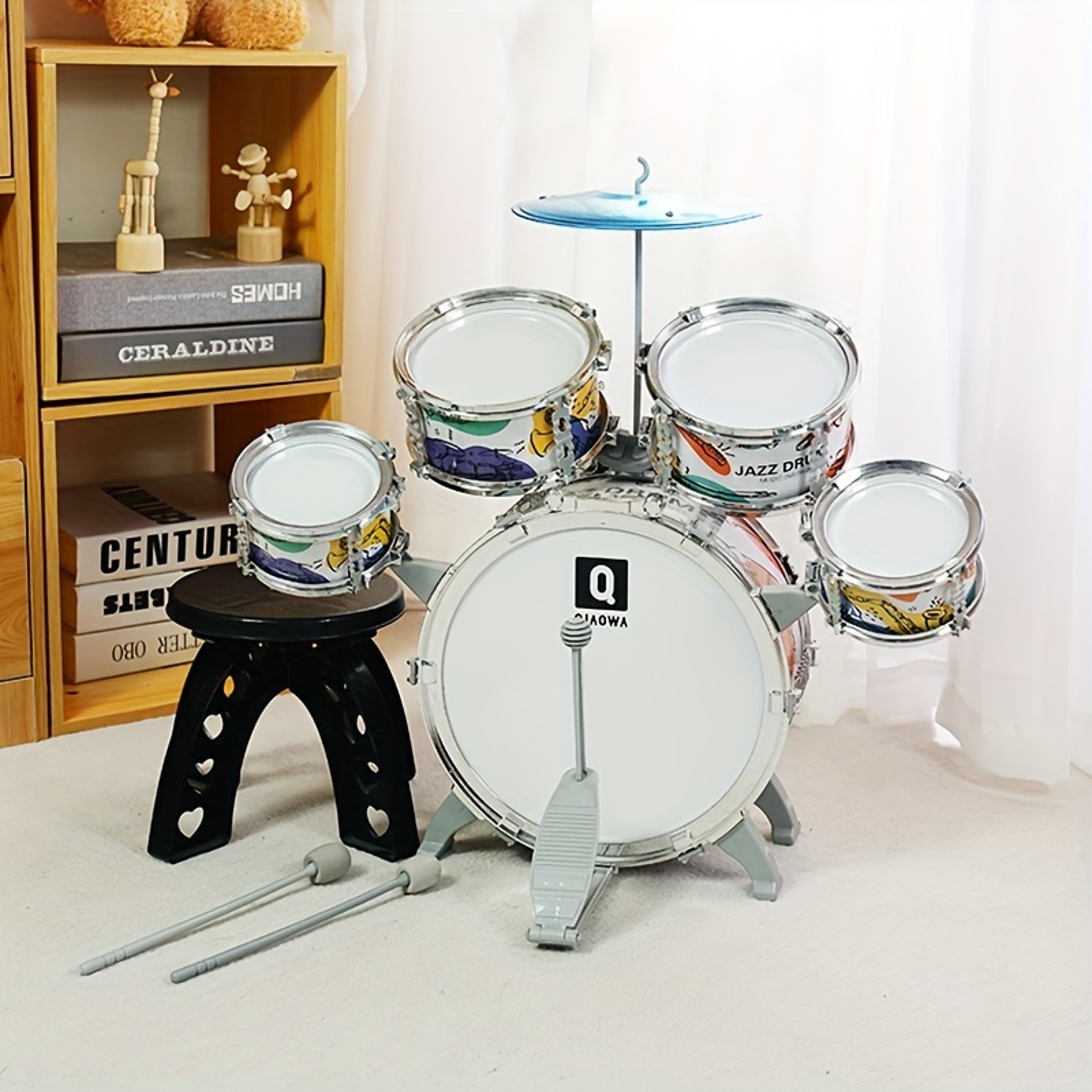 Toddler Jazz Drum Kit Kids Drum Set With Stool Pedal Percussion Musical Instruments Early Education 0