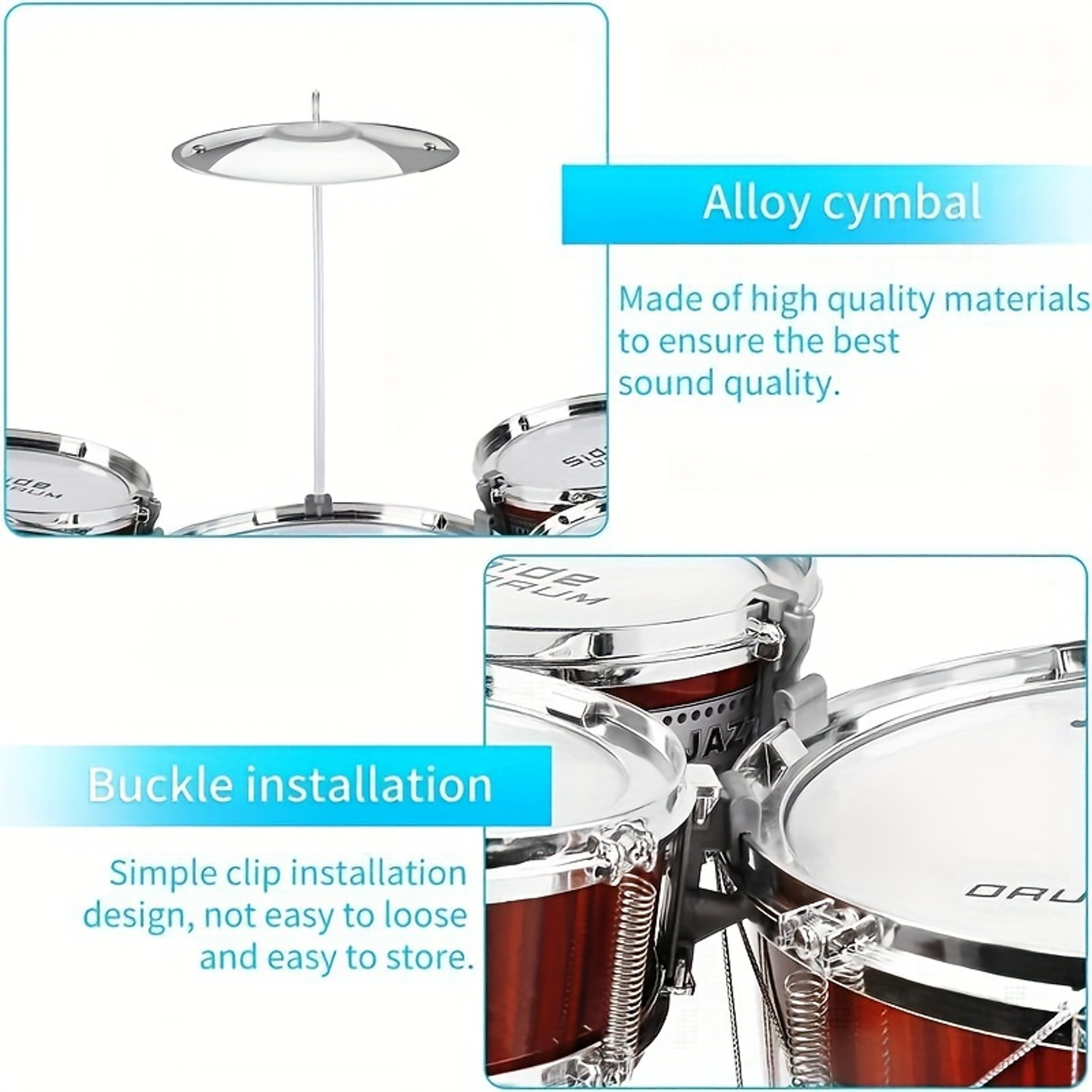 Jazz Drum Set With Stool Kids Drum Kit For Toddlers Musical Toy Drums Cymbal Sticks 4