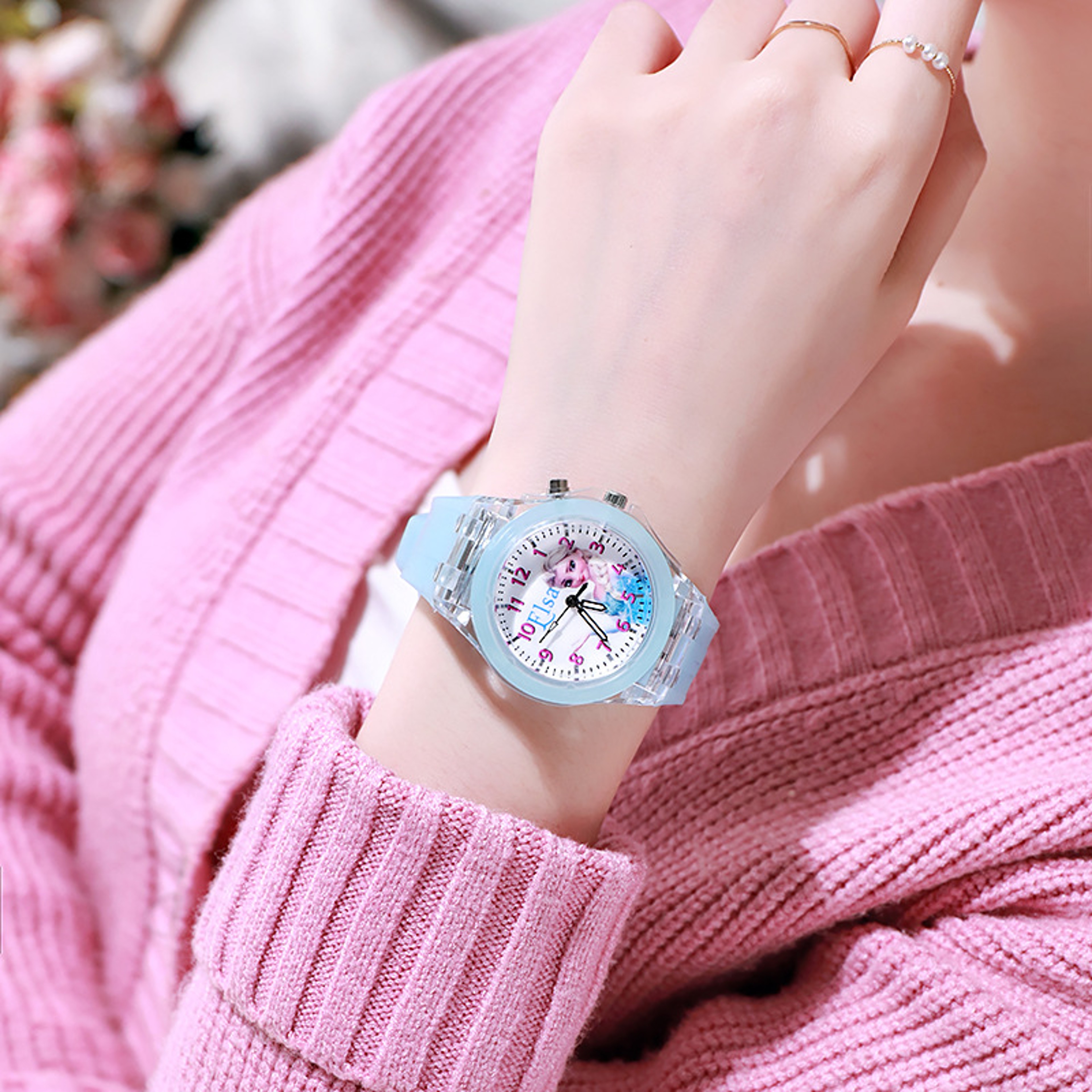Silicone Strap Disney Kids Watches For Girls Princess Elsa Frozen Sophia Flash Light Children Women 5