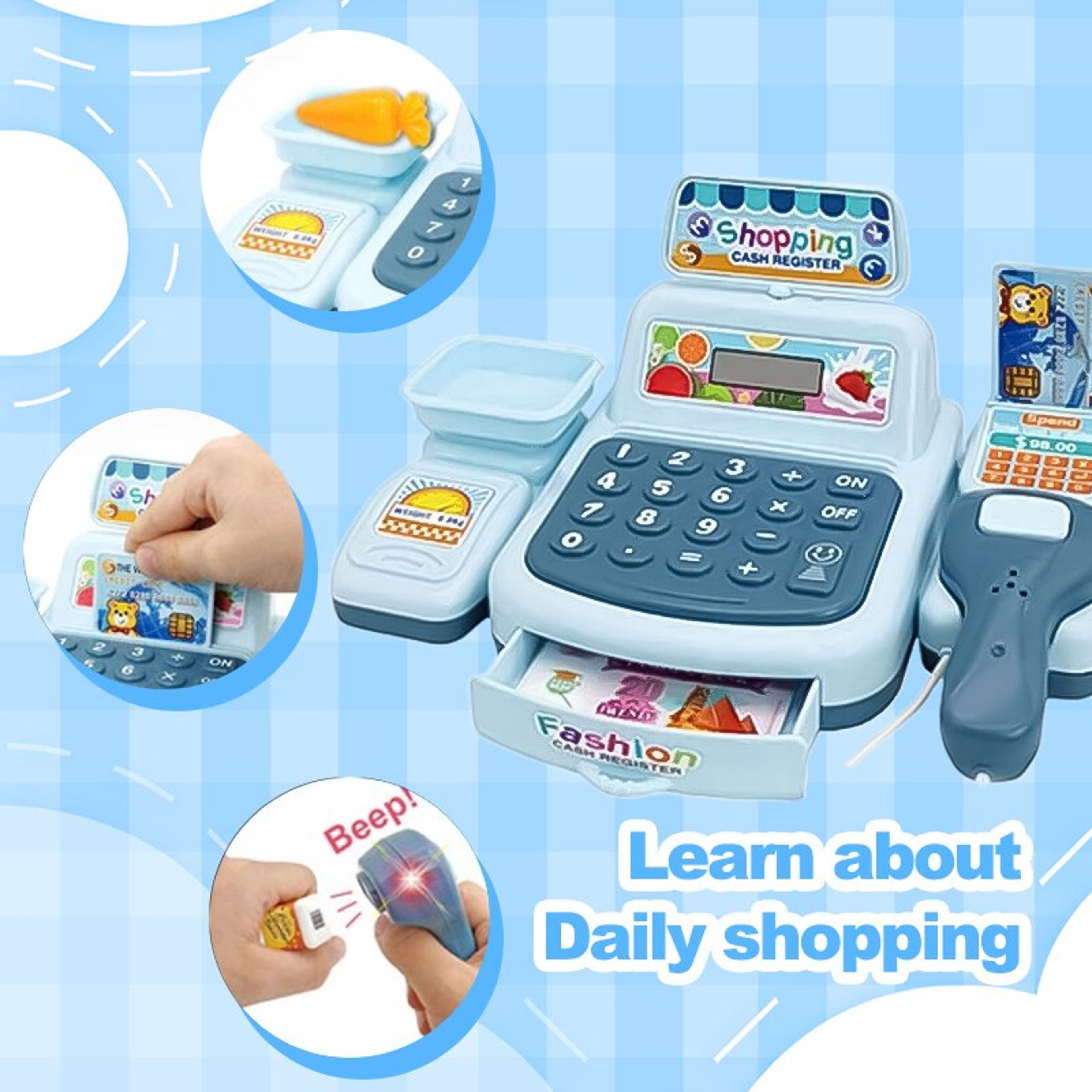 Simulation Shopping Cash House Toys Supermarket Cashier Toys With Electronic Game Lighting And Soun 1
