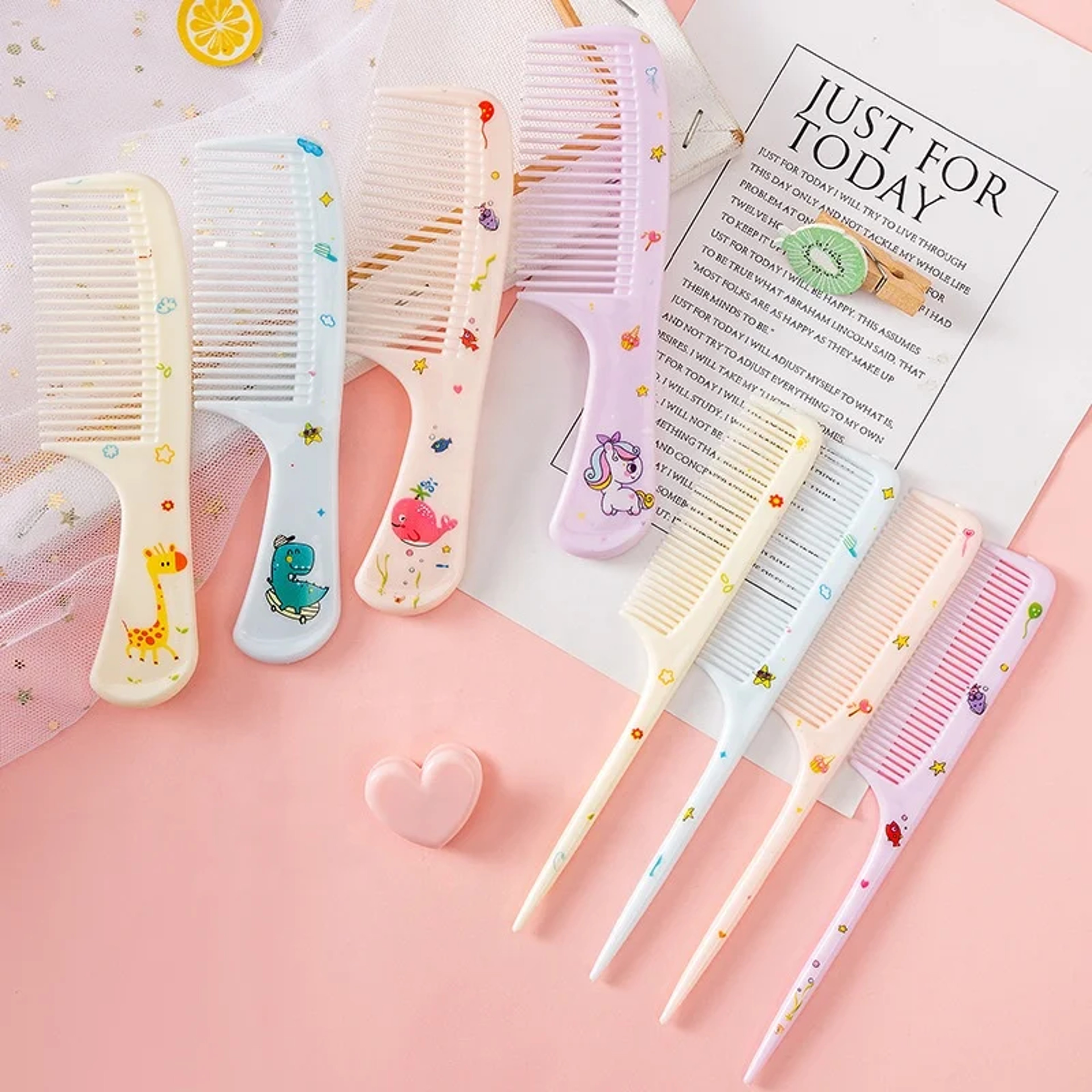Cartoon Animals Kids Hair Combs Set Girls Hairdressing Comb Portable AntiStatic Plastic Comb With P 2