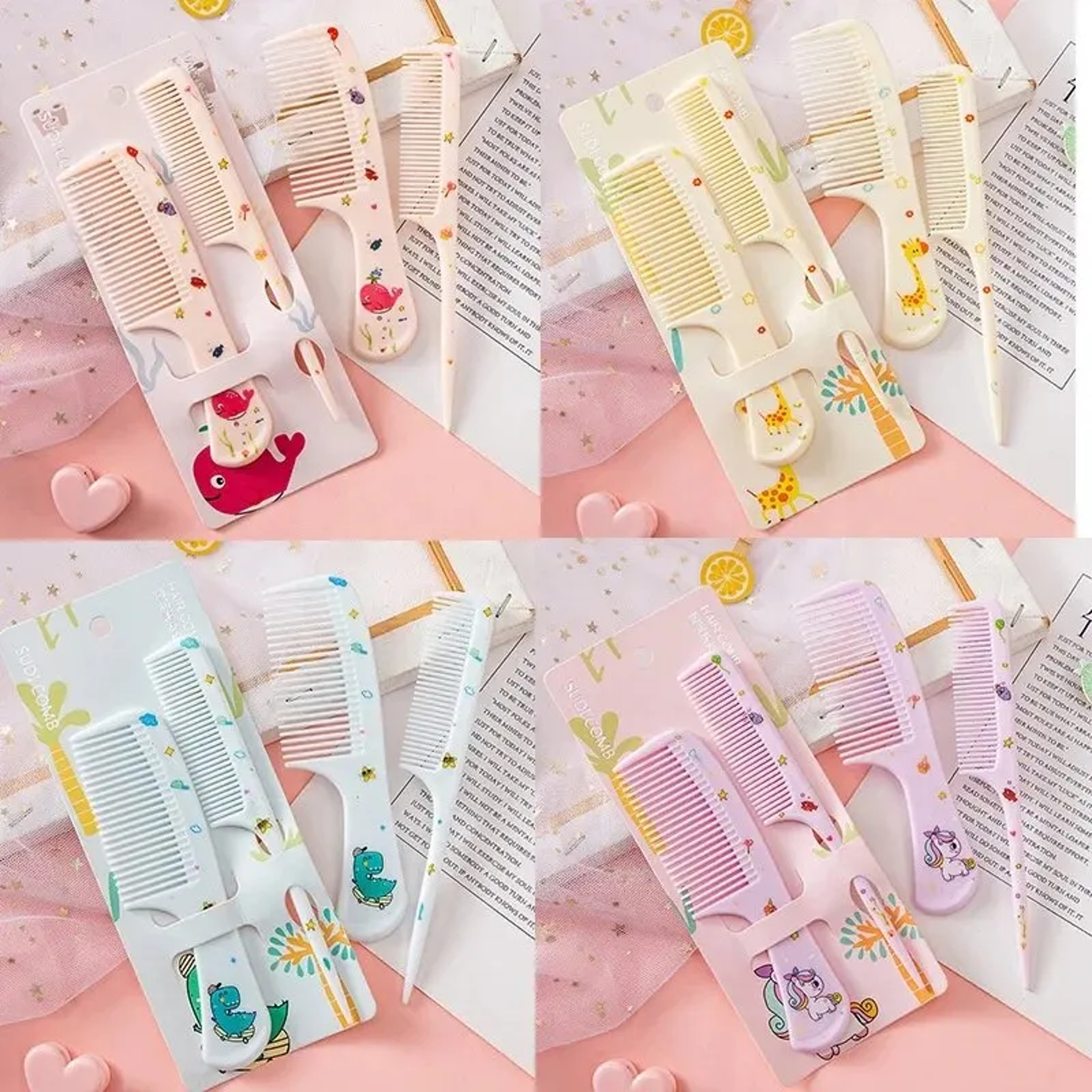 Cartoon Animals Kids Hair Combs Set Girls Hairdressing Comb Portable AntiStatic Plastic Comb With P 5