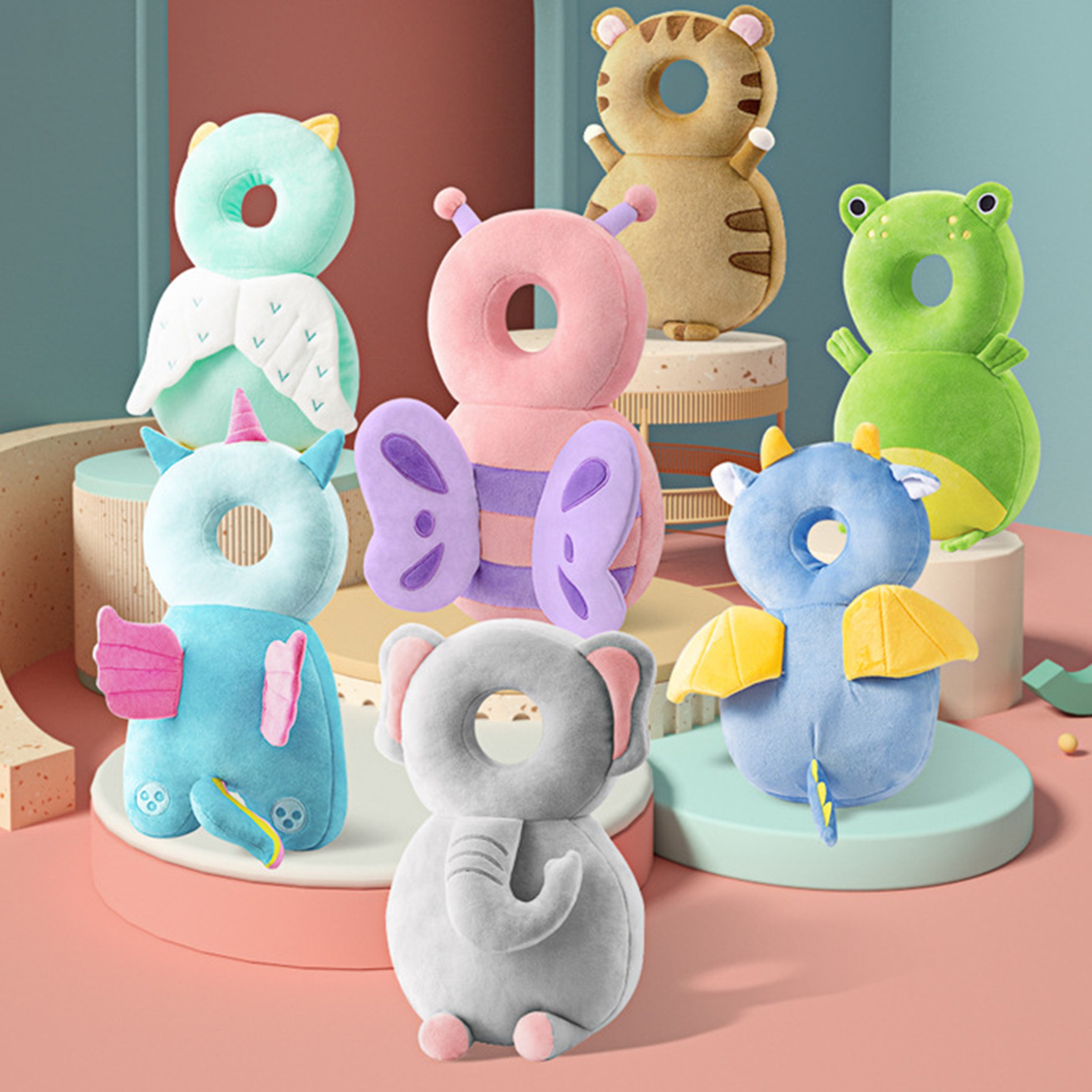 Breathable Infant Anticollision Pillow Adjustable Strap Baby Walker Head Protection Animal Plush Pa 0
