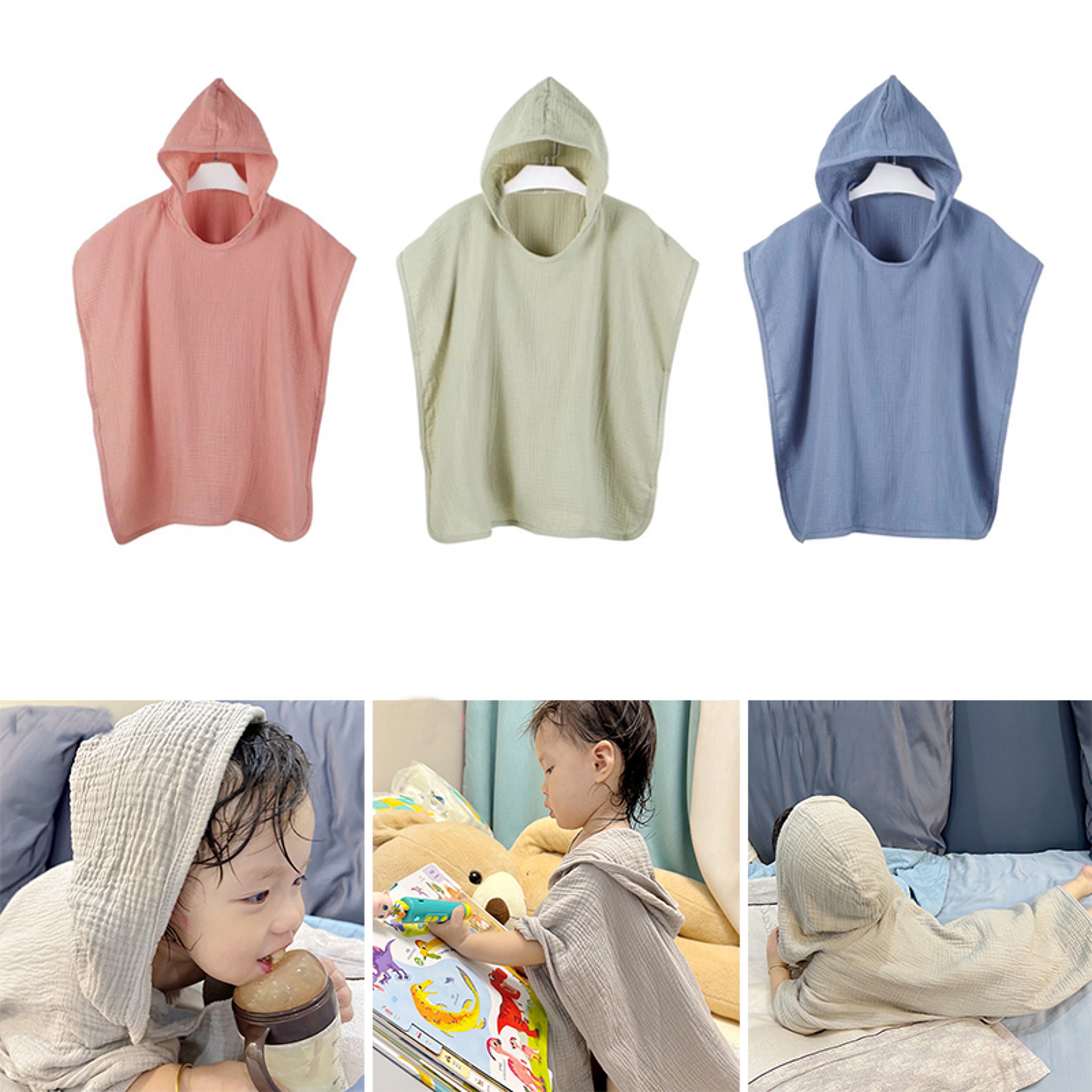 Soft Baby Hooded Bath Towel Cotton Gauze Poncho Breathable Beach Towel Blanket 2