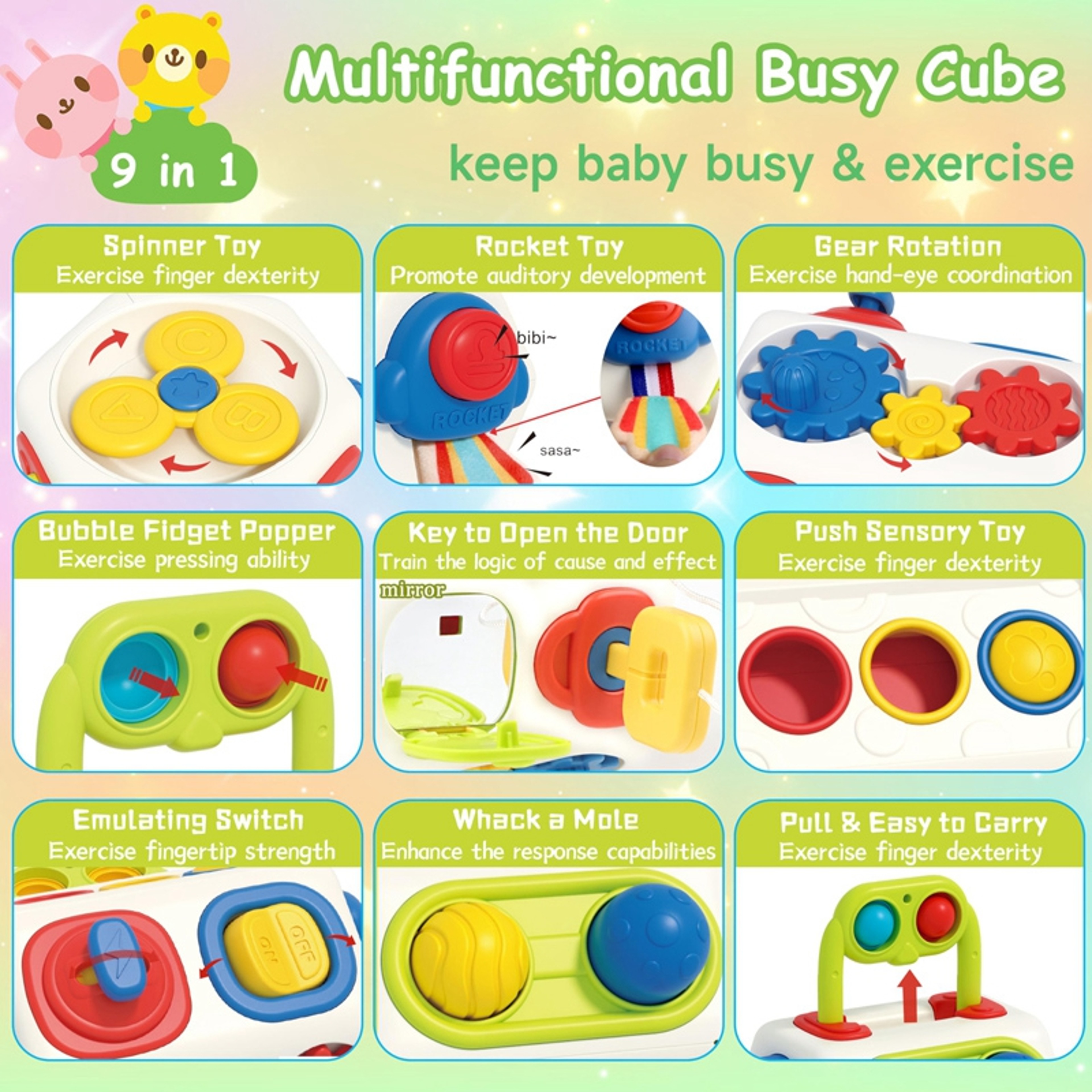 Fidget Busy Board, Montessori Busy Cube for Toddlers, Baby Learning Sensory Toys, Educational Gifts – view 6
