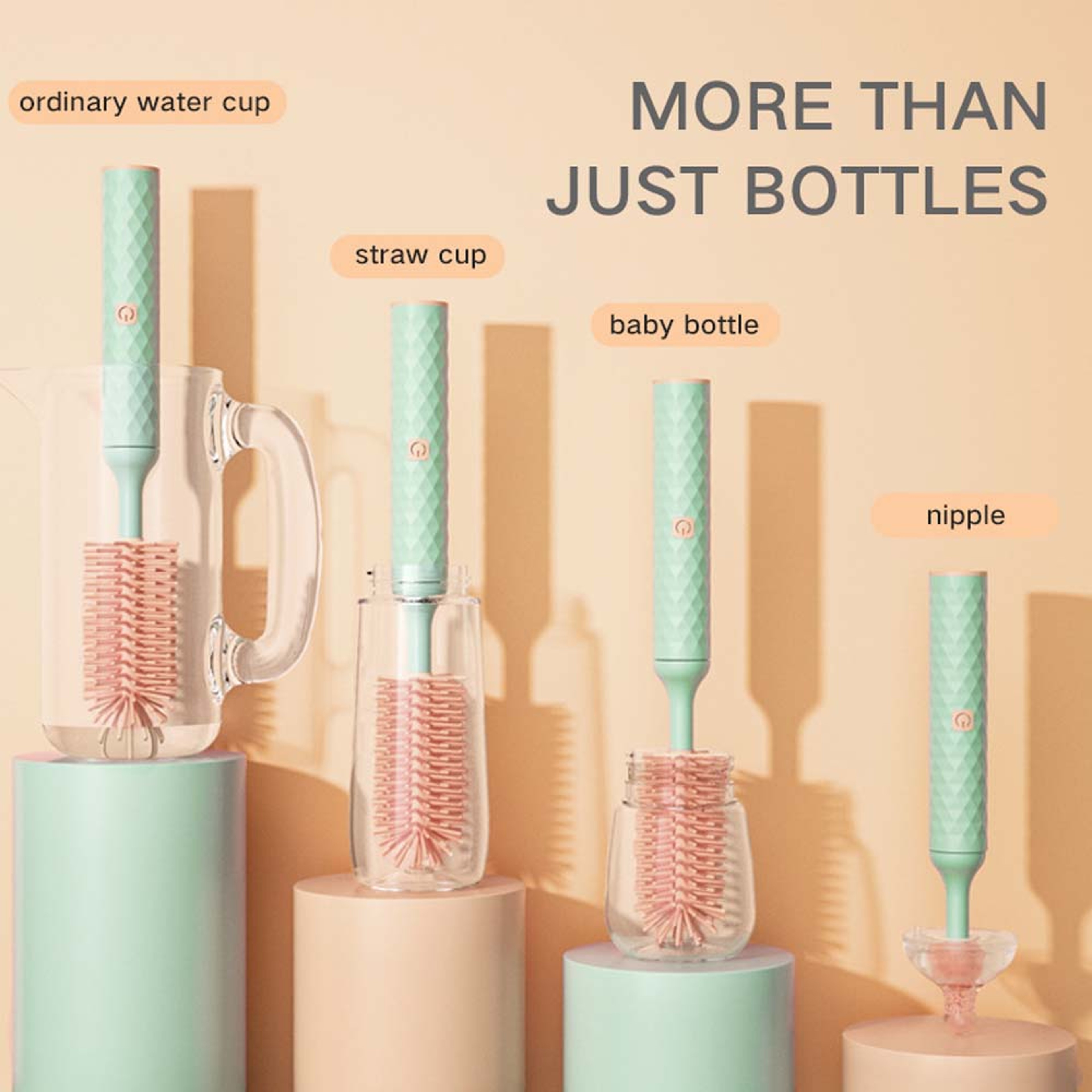 Rotating Baby Pacifier Cleaning Brush Set Electric Silicone Bottle Brush With Lithium Battery 1
