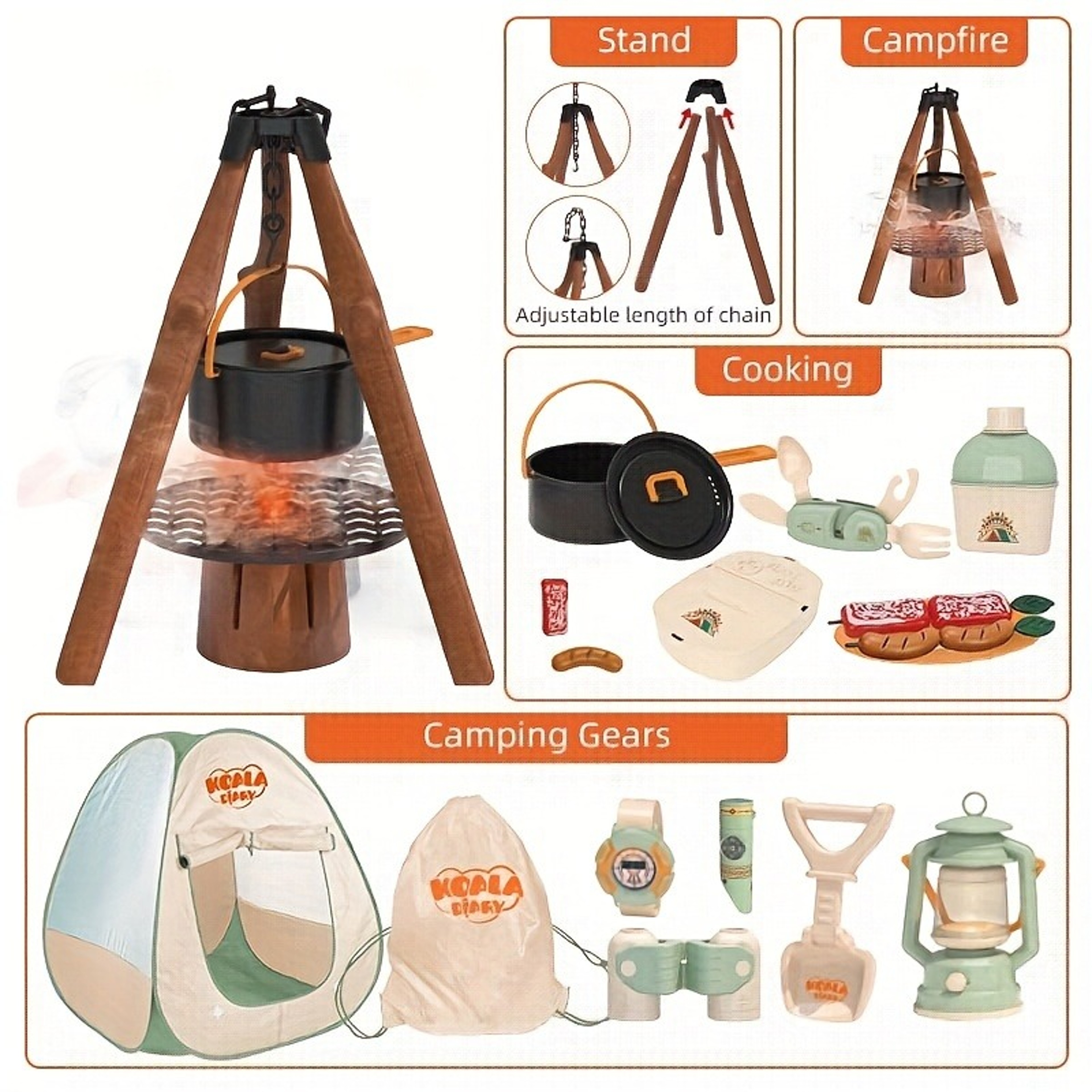 Pretend Play Kids Camping Set With Tent Campfire Watch And Gift Bag 4
