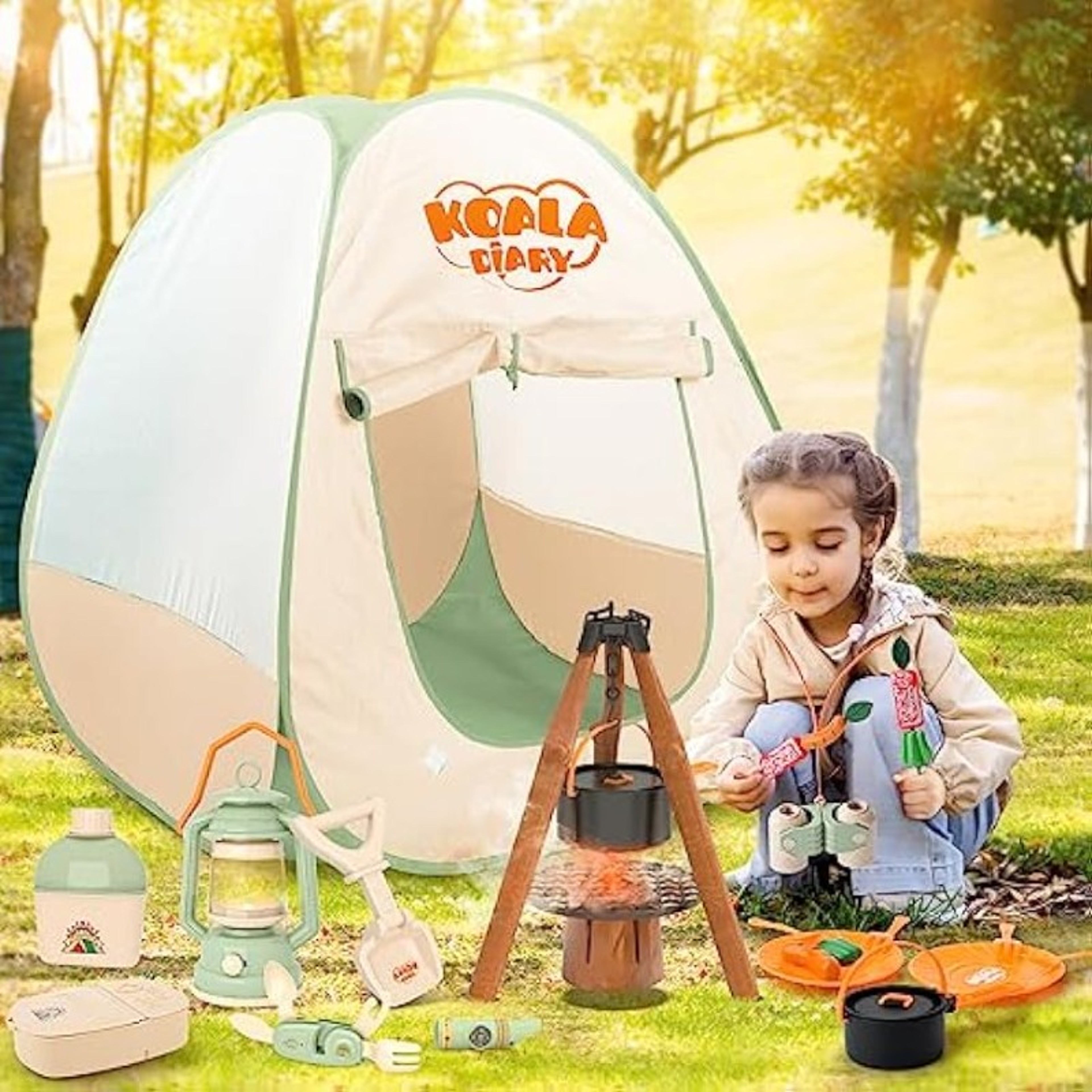 Pretend Play Kids Camping Set With Tent Campfire Watch And Gift Bag 0