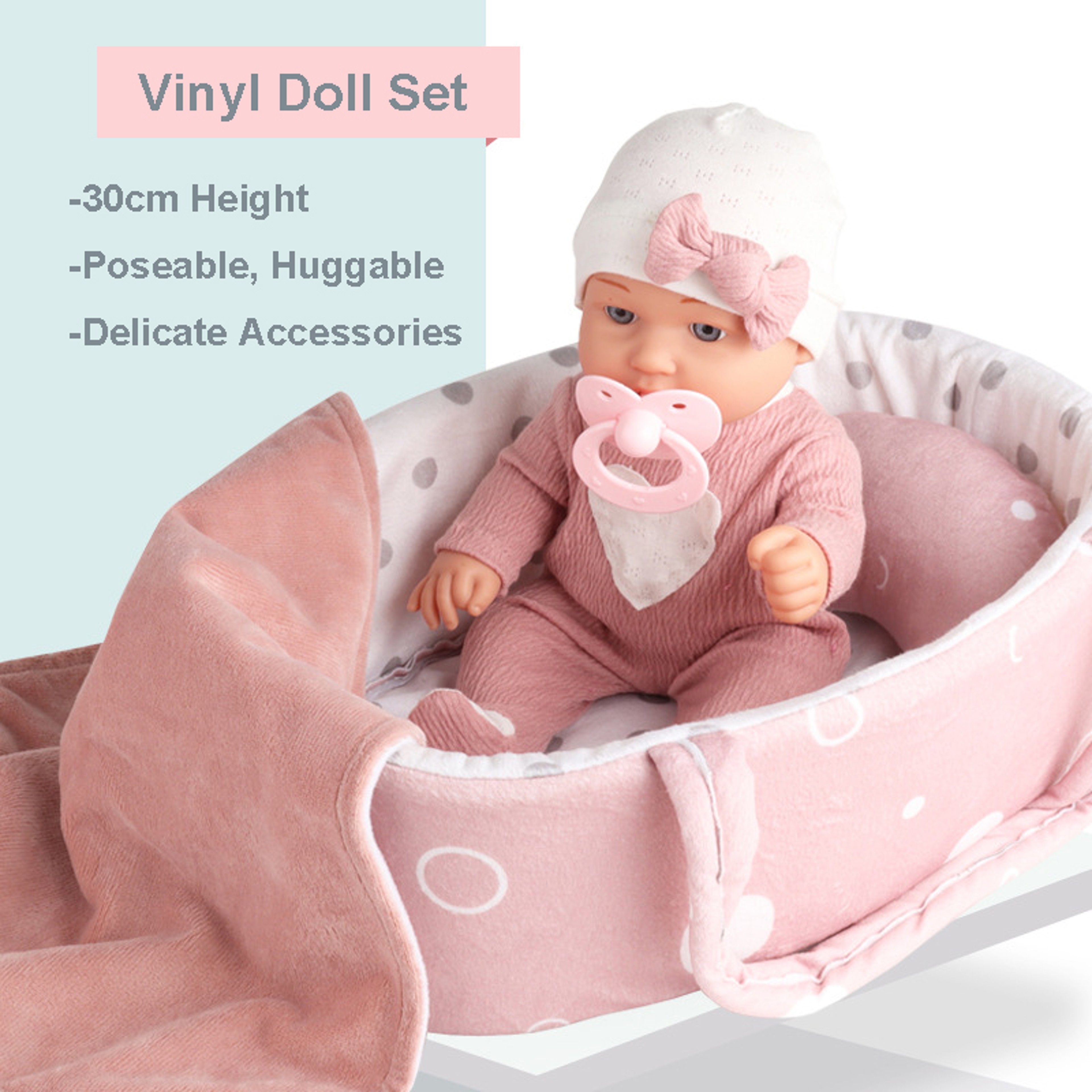 Christmas Gift For Kids Vinyl Reborn Doll Toy Baby Doll Playset With Accessories Pink Pacifier 1