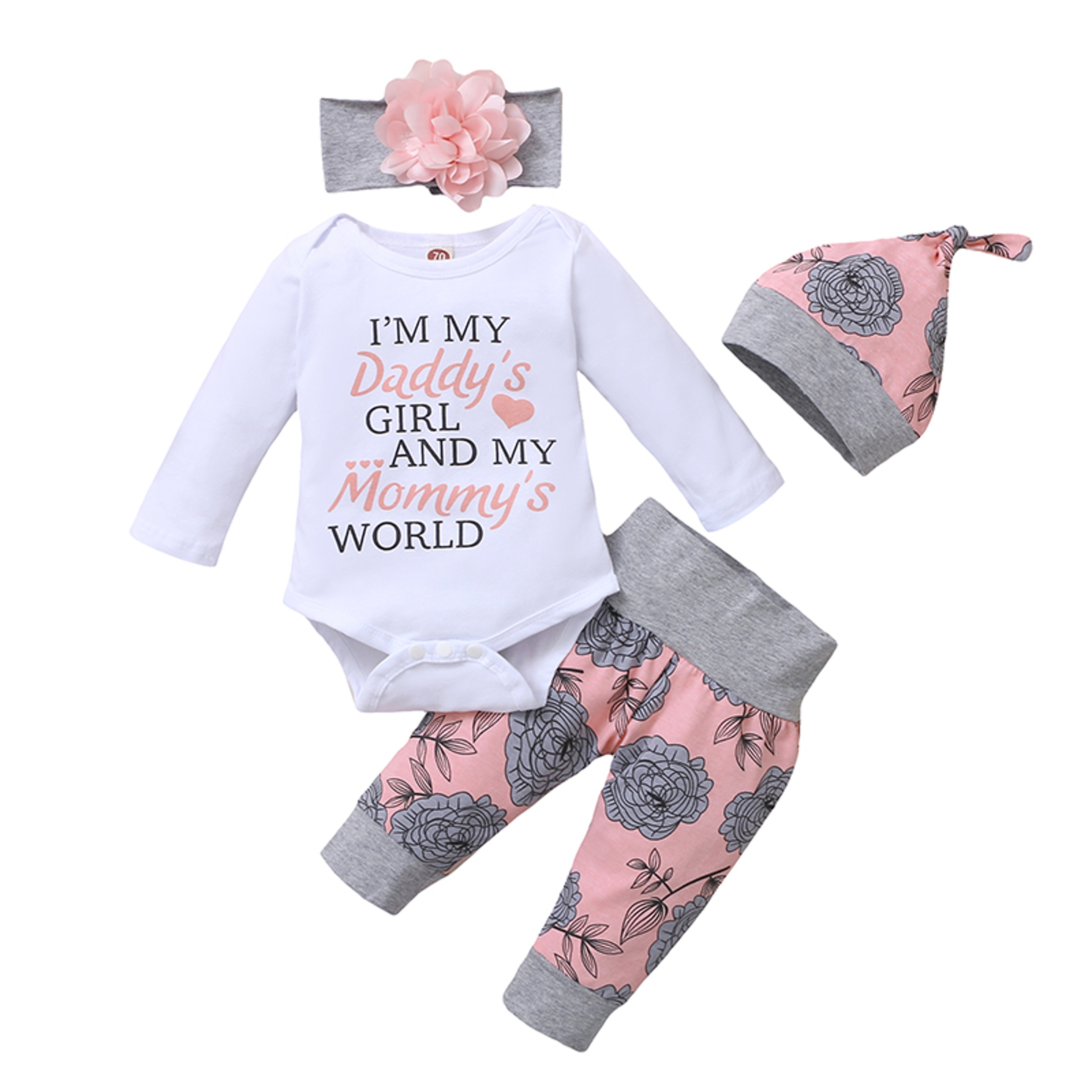 Toddler Girl Clothes, Newborn Baby Girl Clothing, Rose Pant, Hat & Headband, Long Sleeve – view 7