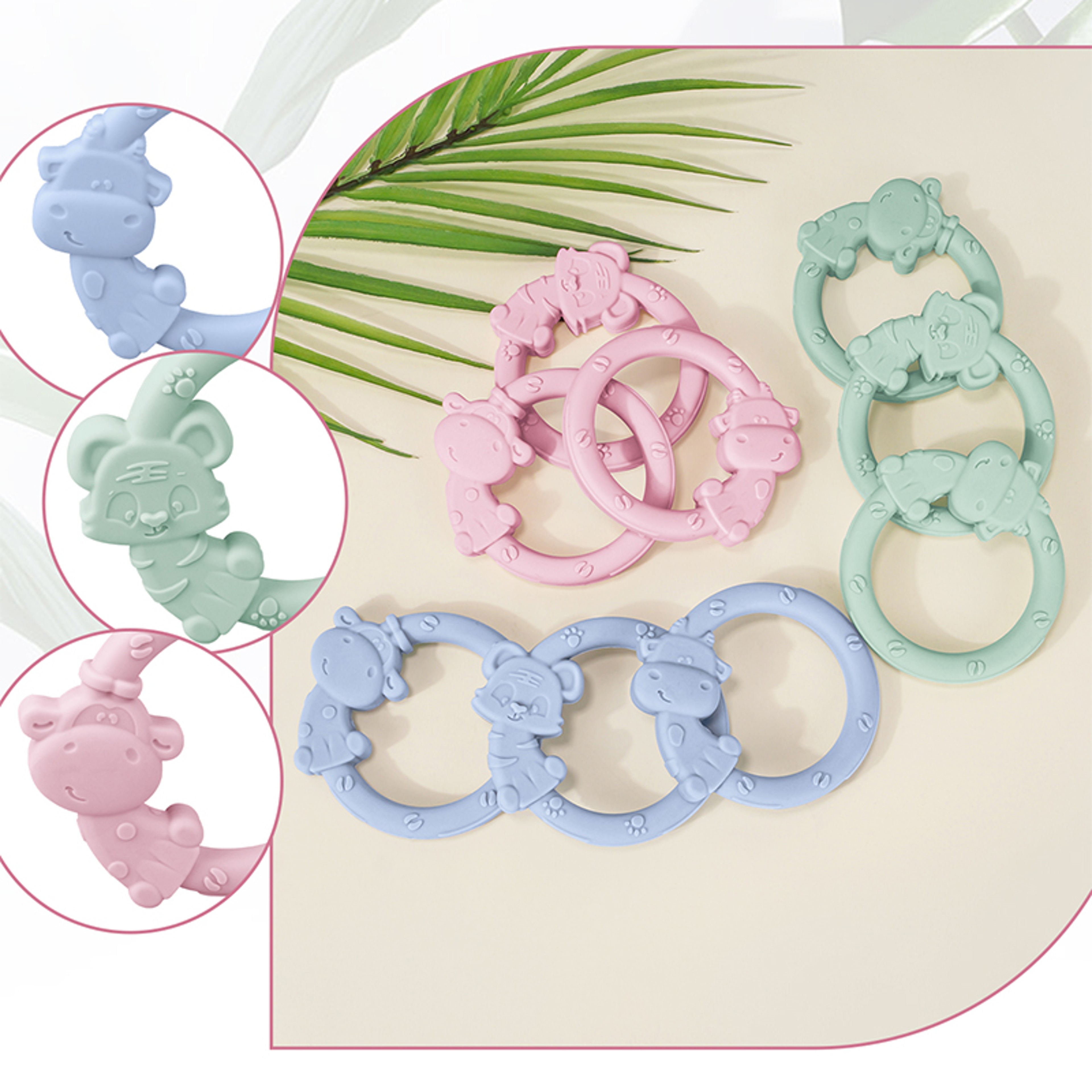Cartoon Baby Teether Ring Silicone Tiger Giraffe Cow Dental Care for Kids – view 2