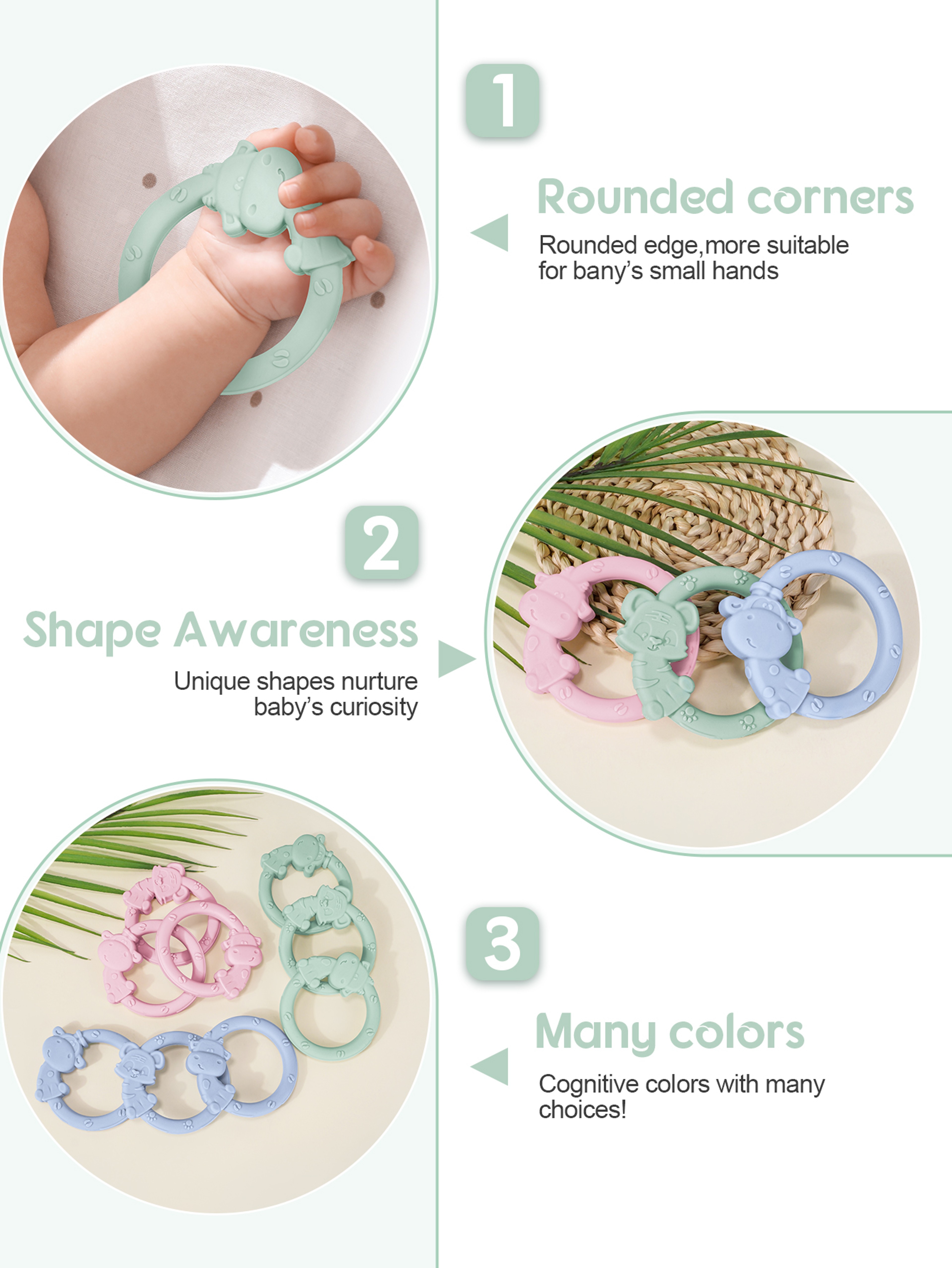 Cartoon Baby Teether Ring Silicone Tiger Giraffe Cow Dental Care for Kids – view 4
