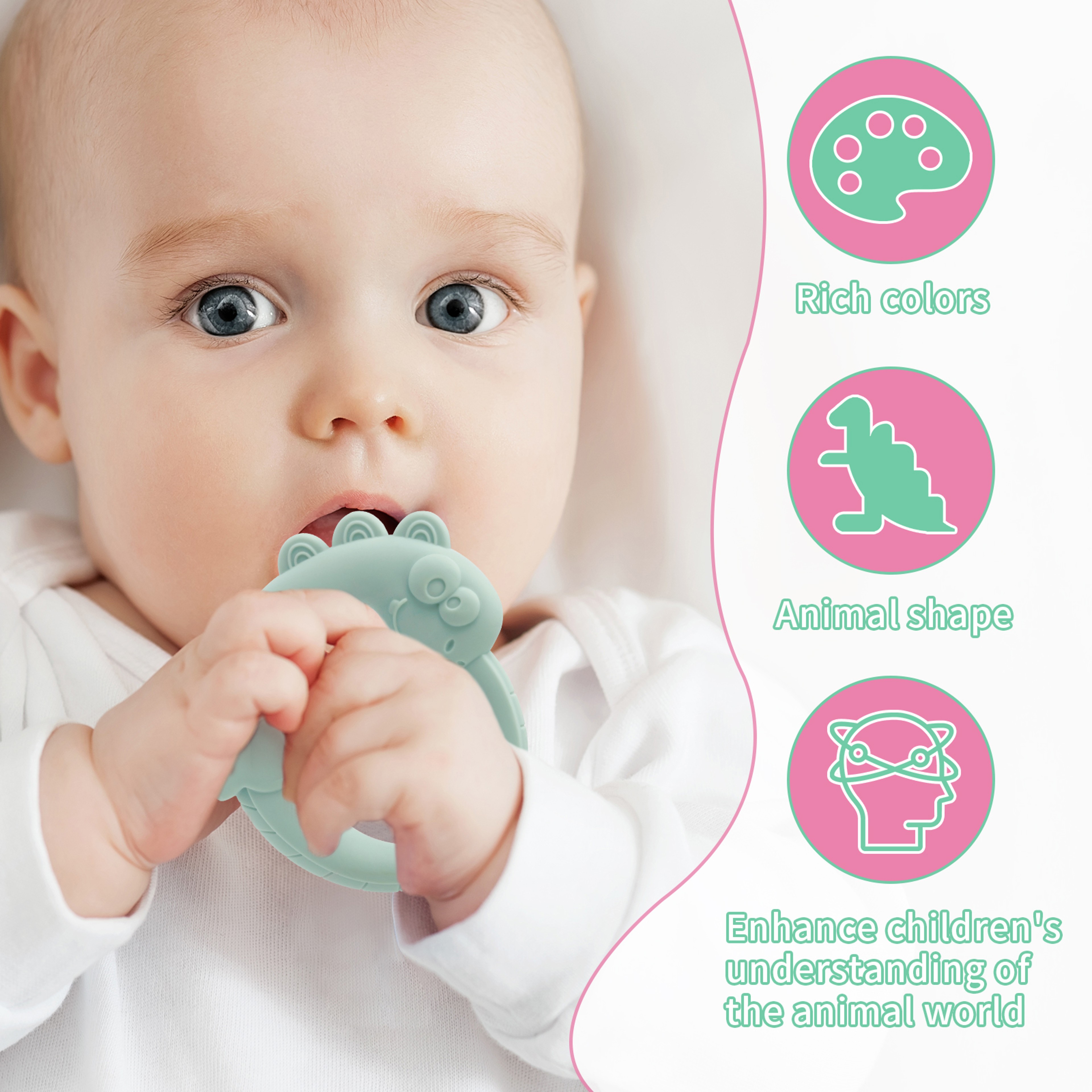 Cartoon Baby Teether Ring Silicone Tiger Giraffe Cow Dental Care for Kids – view 6