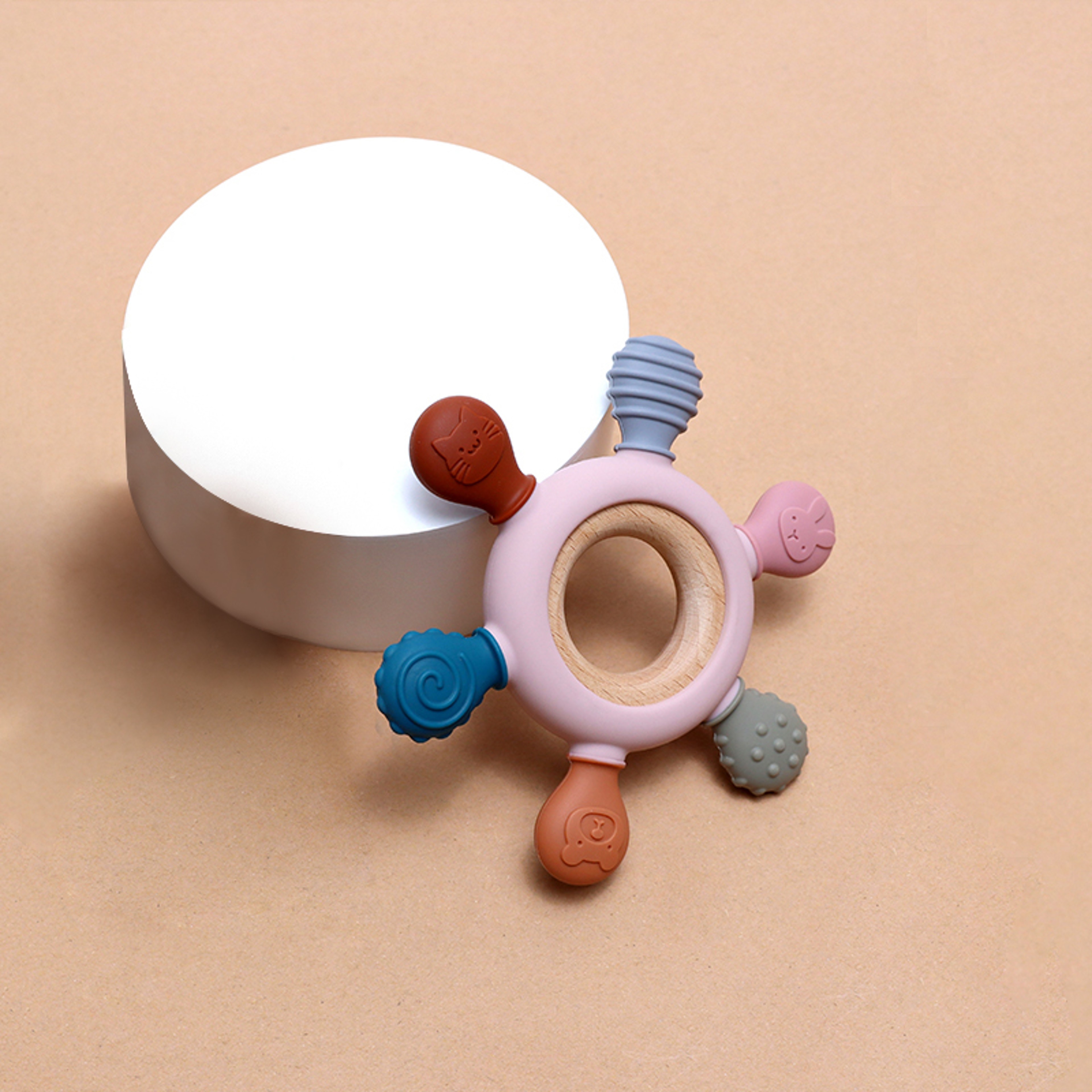 Newborn Silicone Teething Toy, Baby Food Grade Teether with Wooden Ring, Nursing Teething Gift for Newborns – view 4