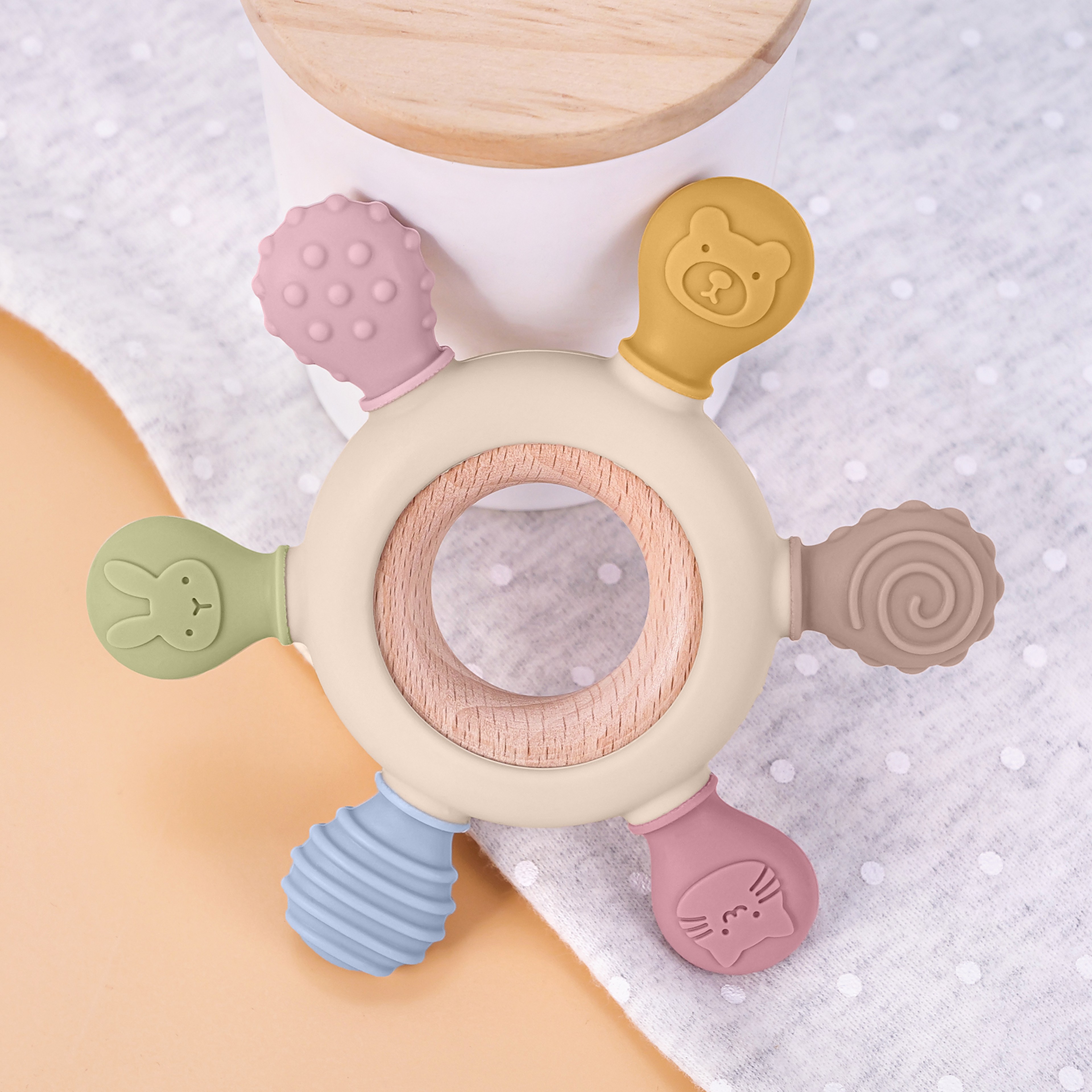 Newborn Silicone Teething Toy, Baby Food Grade Teether with Wooden Ring, Nursing Teething Gift for Newborns – view 7