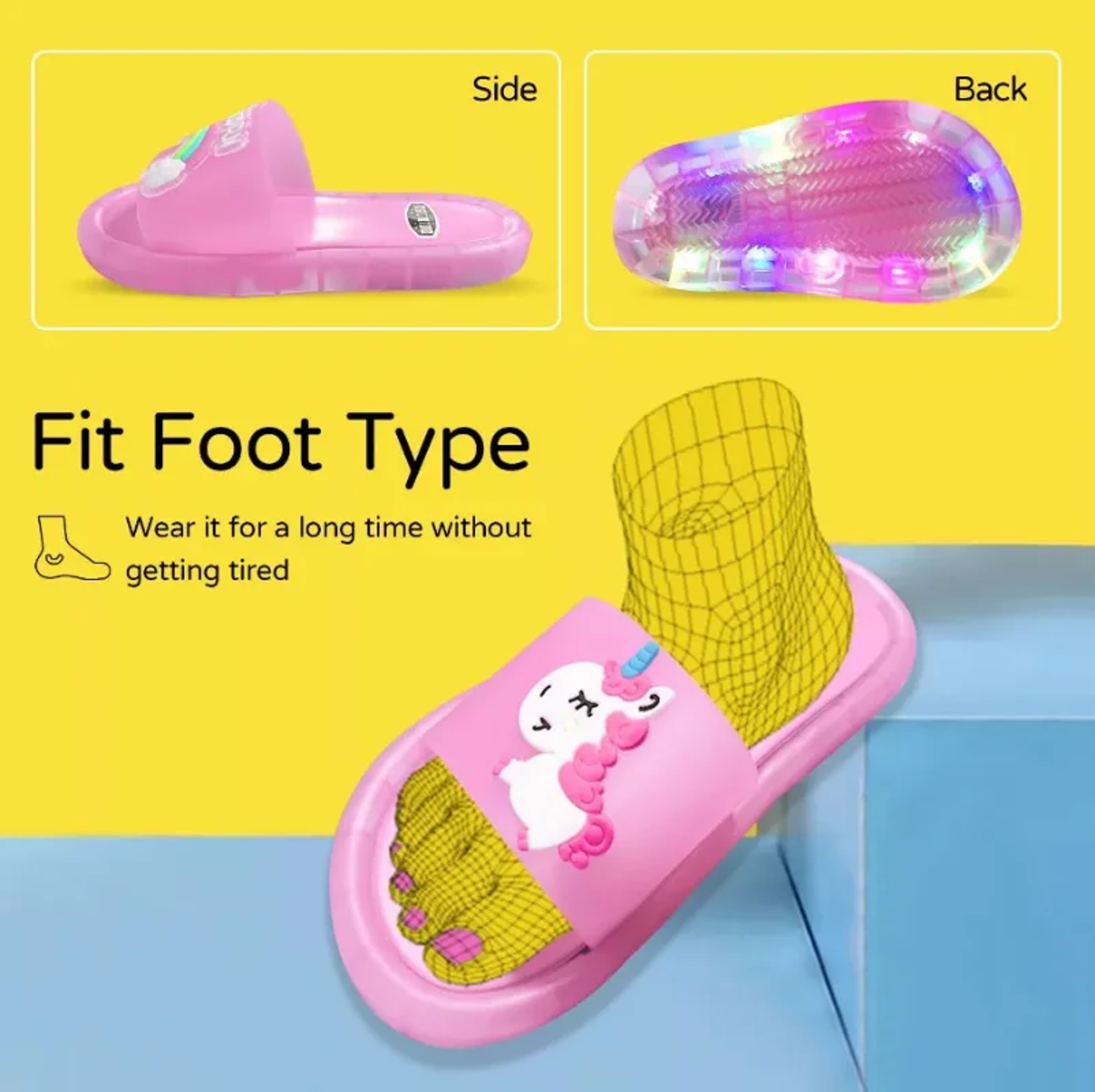 Cute Kids Toddler Slippers Cartoon Unicorn Prints Lighted Fashion Shoes For Boys And Girls Bathroom 3