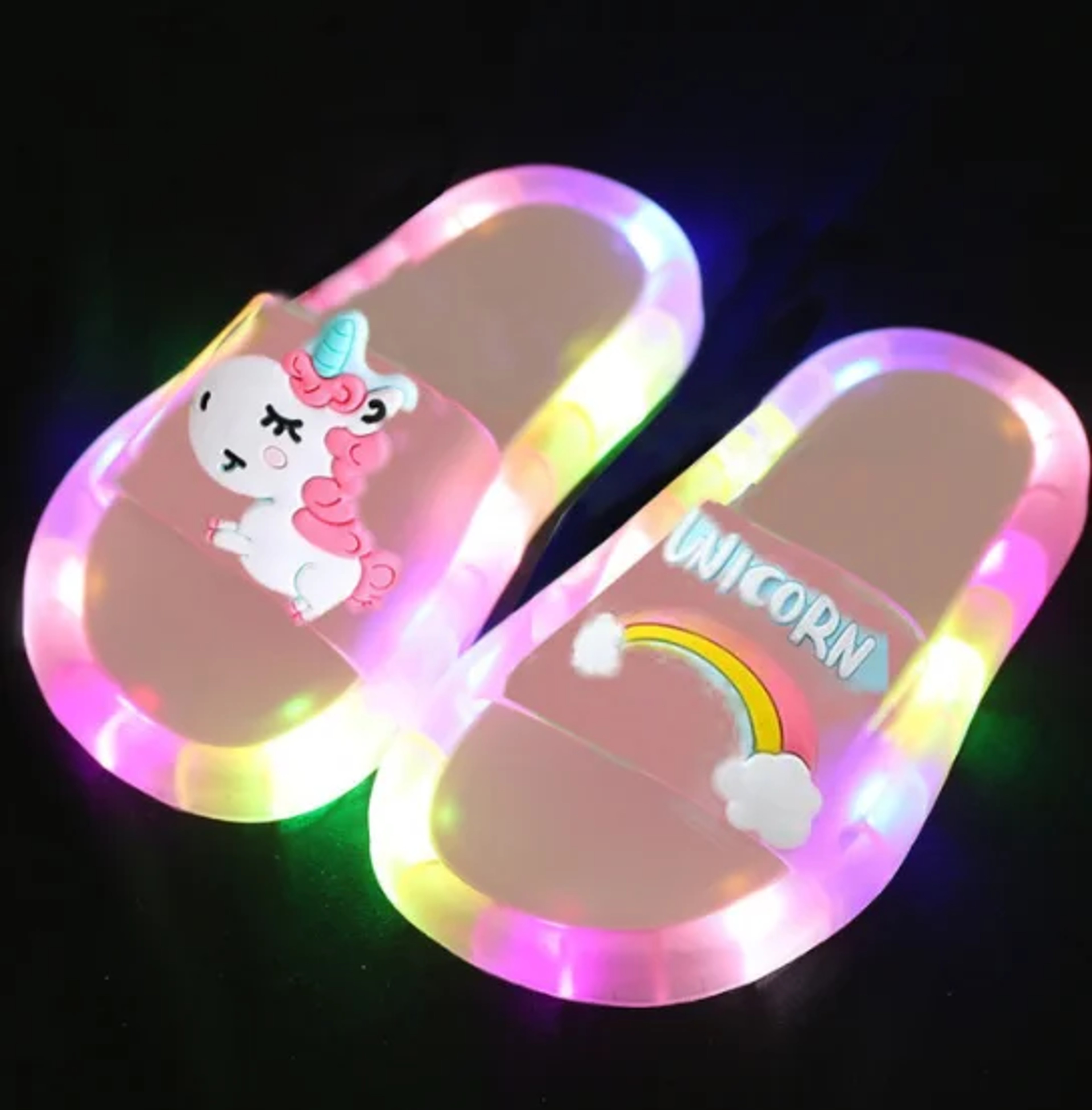 Cute Kids Toddler Slippers Cartoon Unicorn Prints Lighted Fashion Shoes For Boys And Girls Bathroom 6