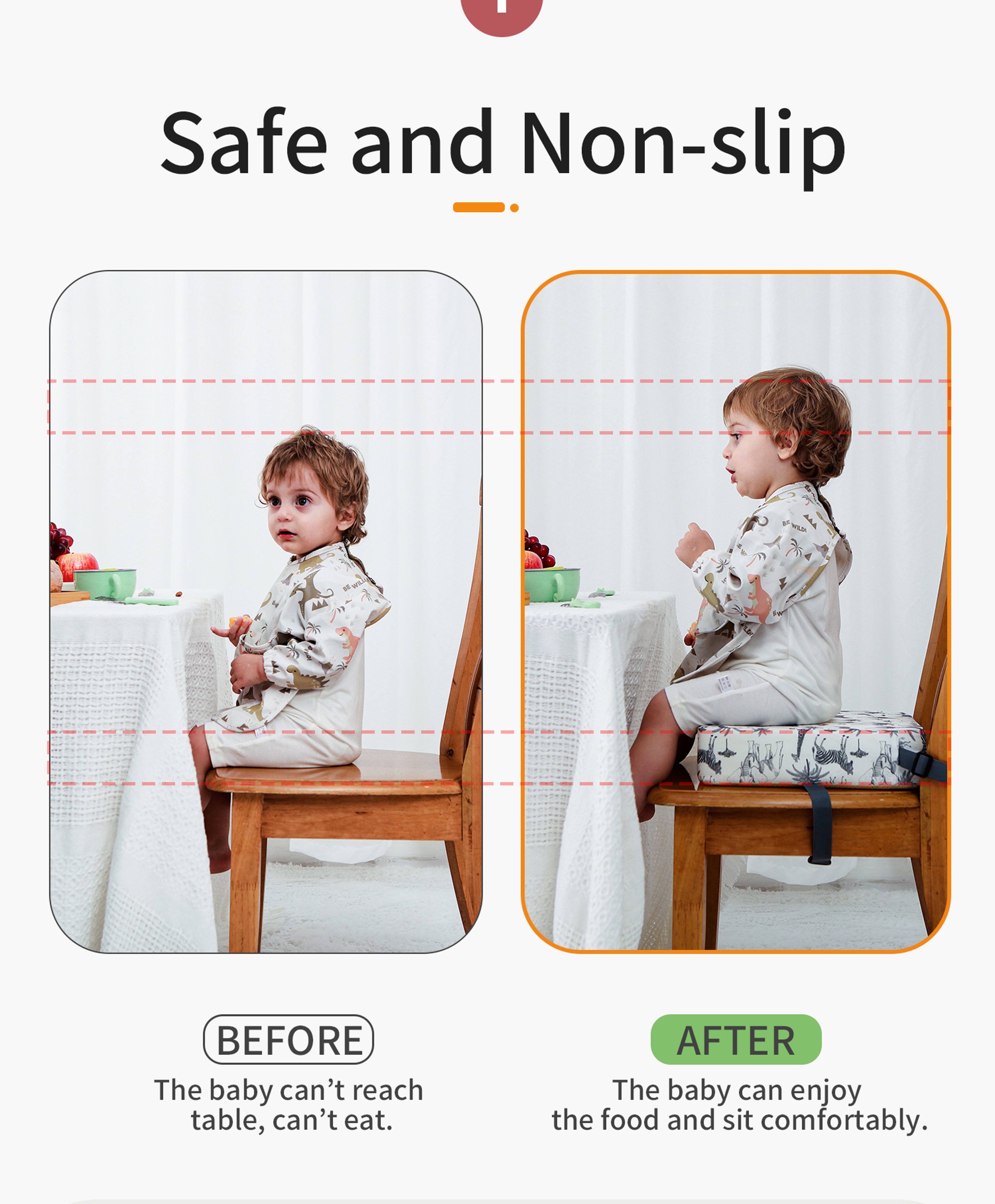 Baby Booster Seat Portable Kids Dining Heighten Cushion Children Increased Chair Pad Adjustable Rem 2