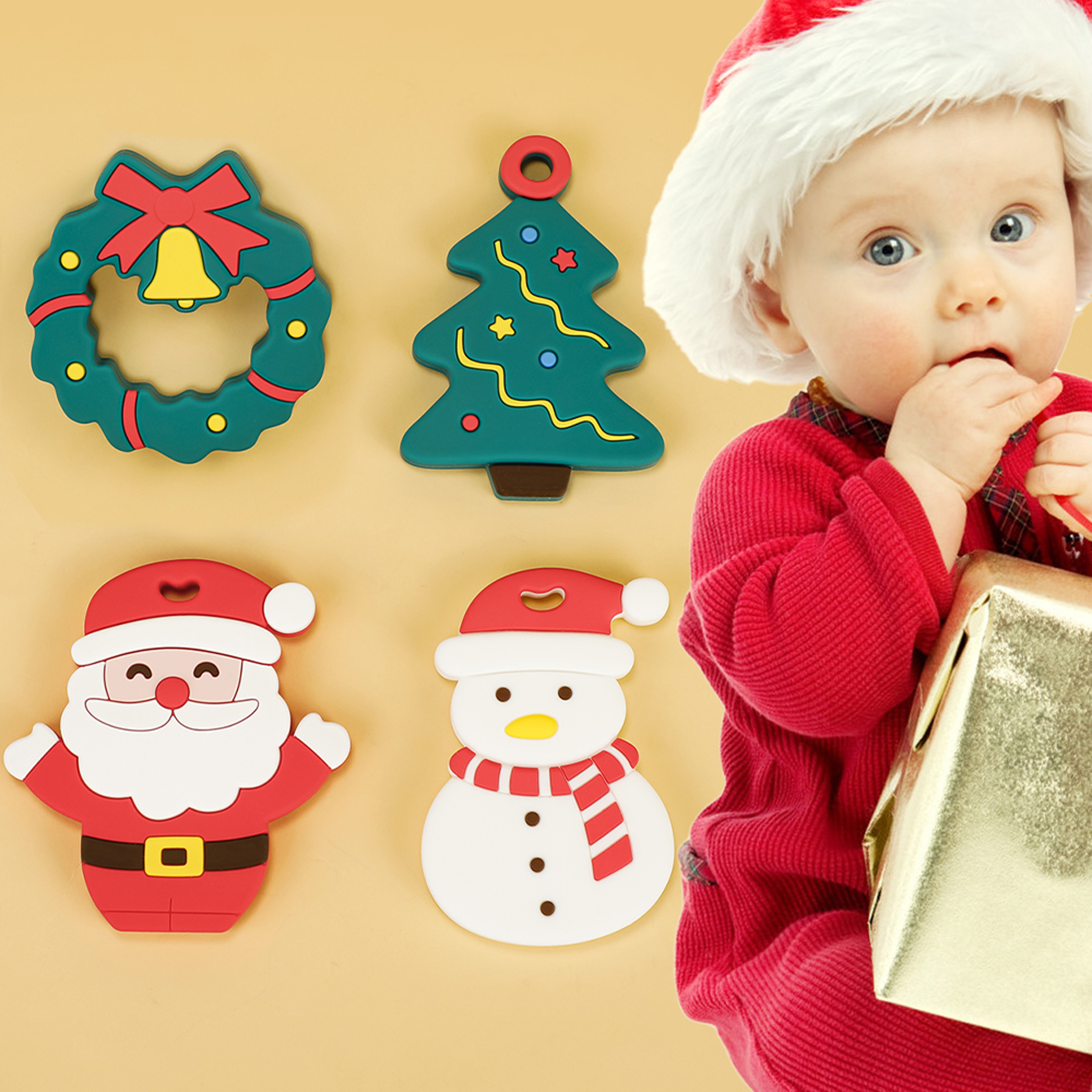 Santa Claus Snowman Baby Teething Stick Silicone AntiEating Gloves 0