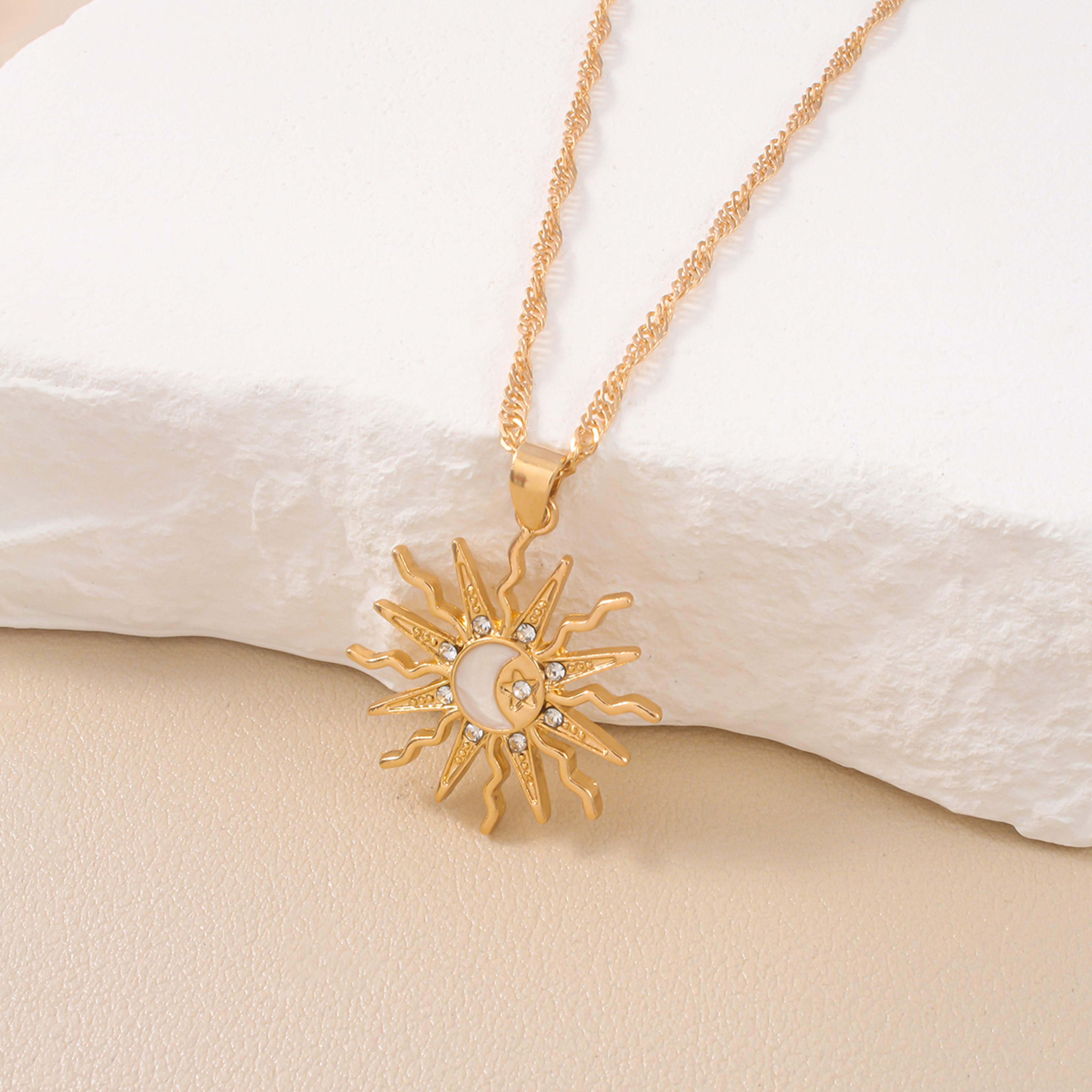Retro Pendant Necklace, Three In One Sun Star Moon Design, Shining Rhinestone Jewelry for Women, Elegant Daily and Party – view 4